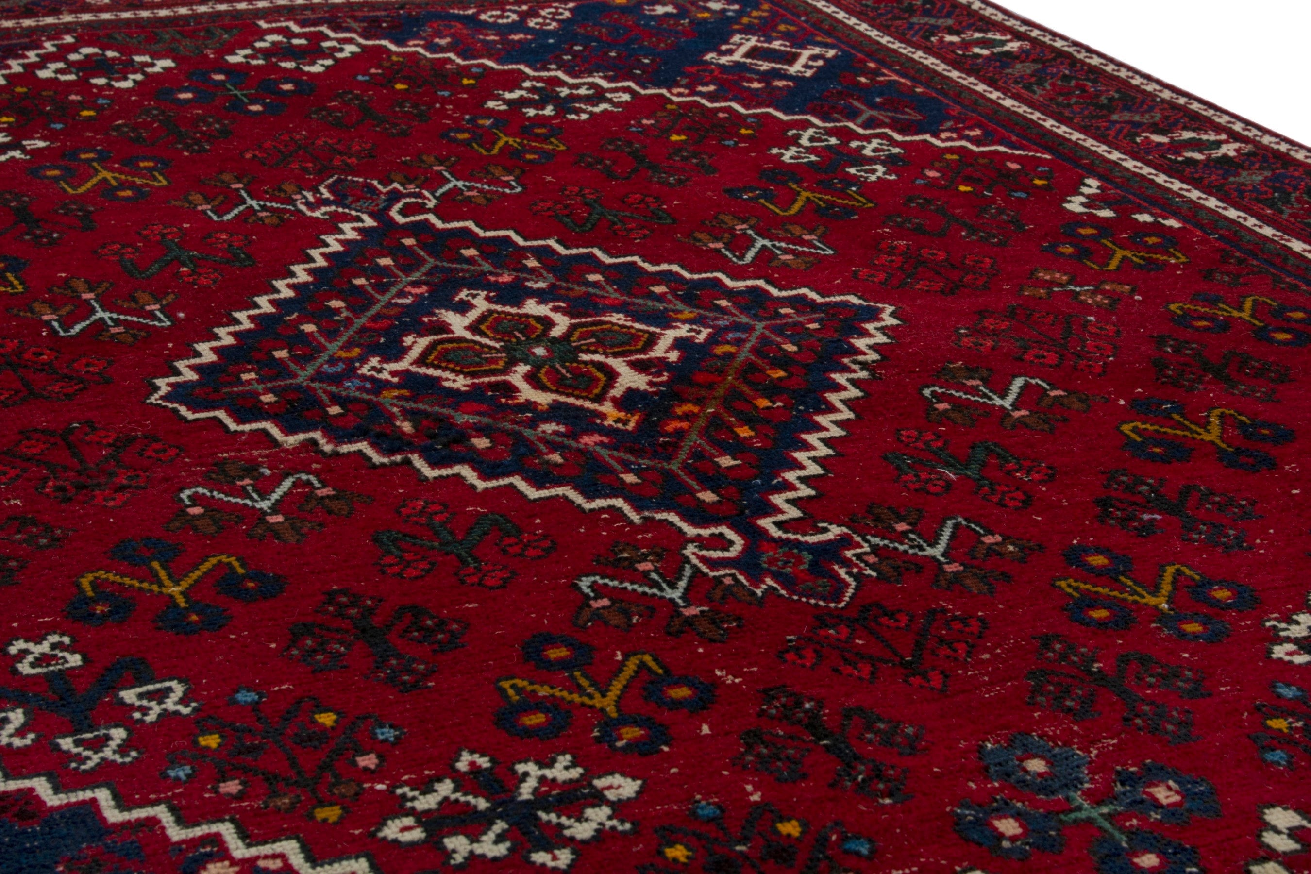 Persian Joshaghan area rug in burgundy and deep red, view 8 of 18