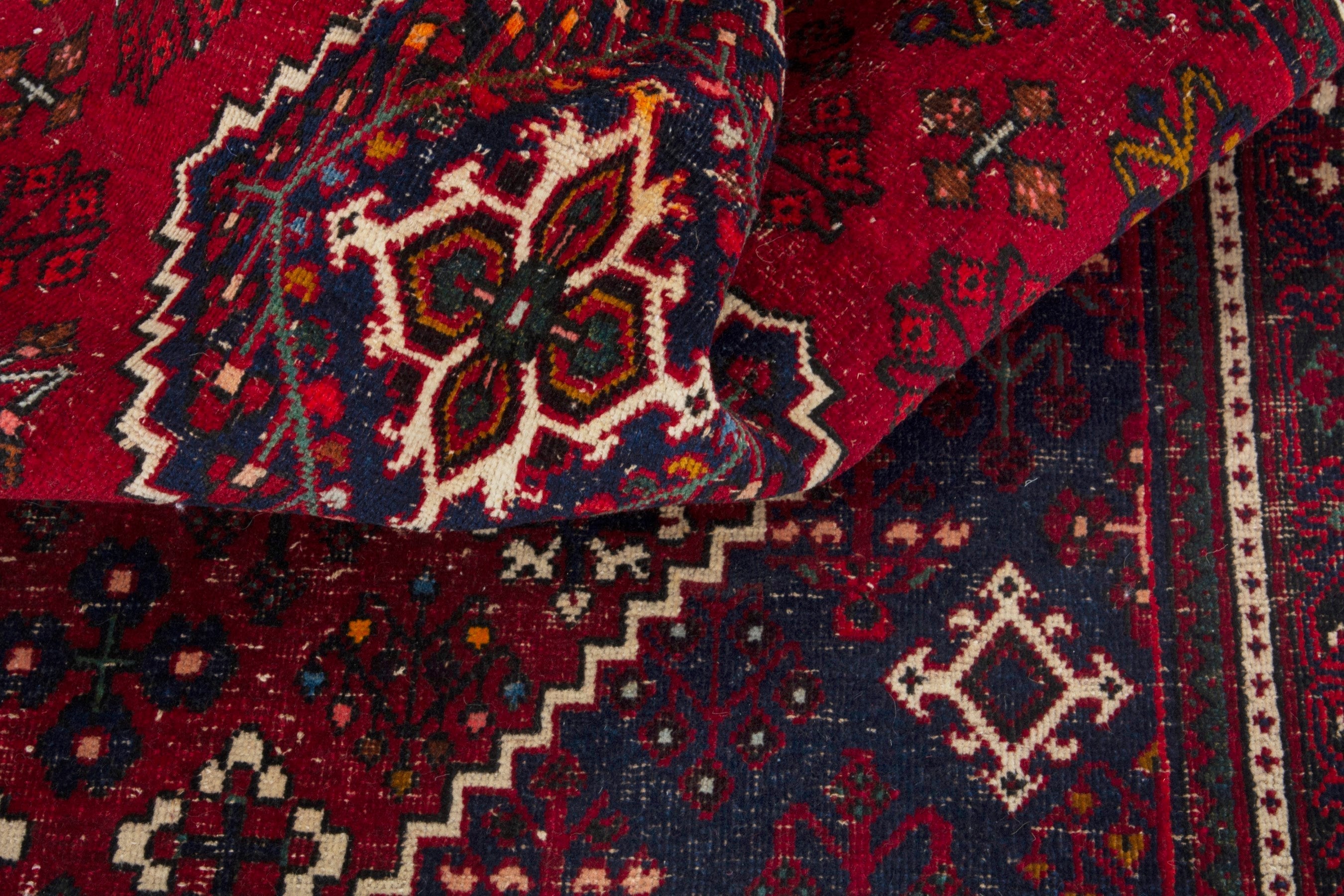 Persian Joshaghan area rug in burgundy and deep red, view 15 of 18