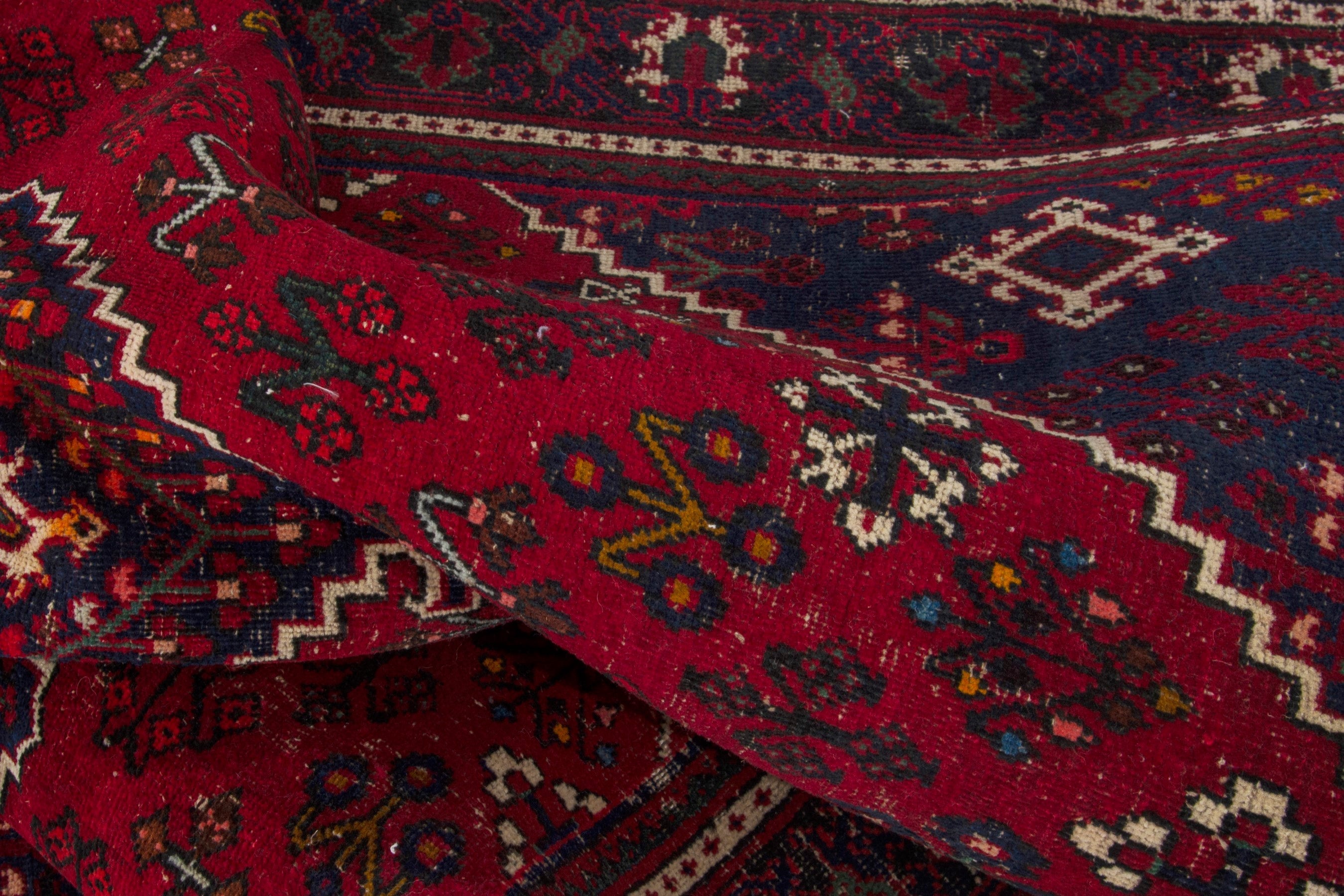 Persian Joshaghan area rug in burgundy and deep red, view 16 of 18