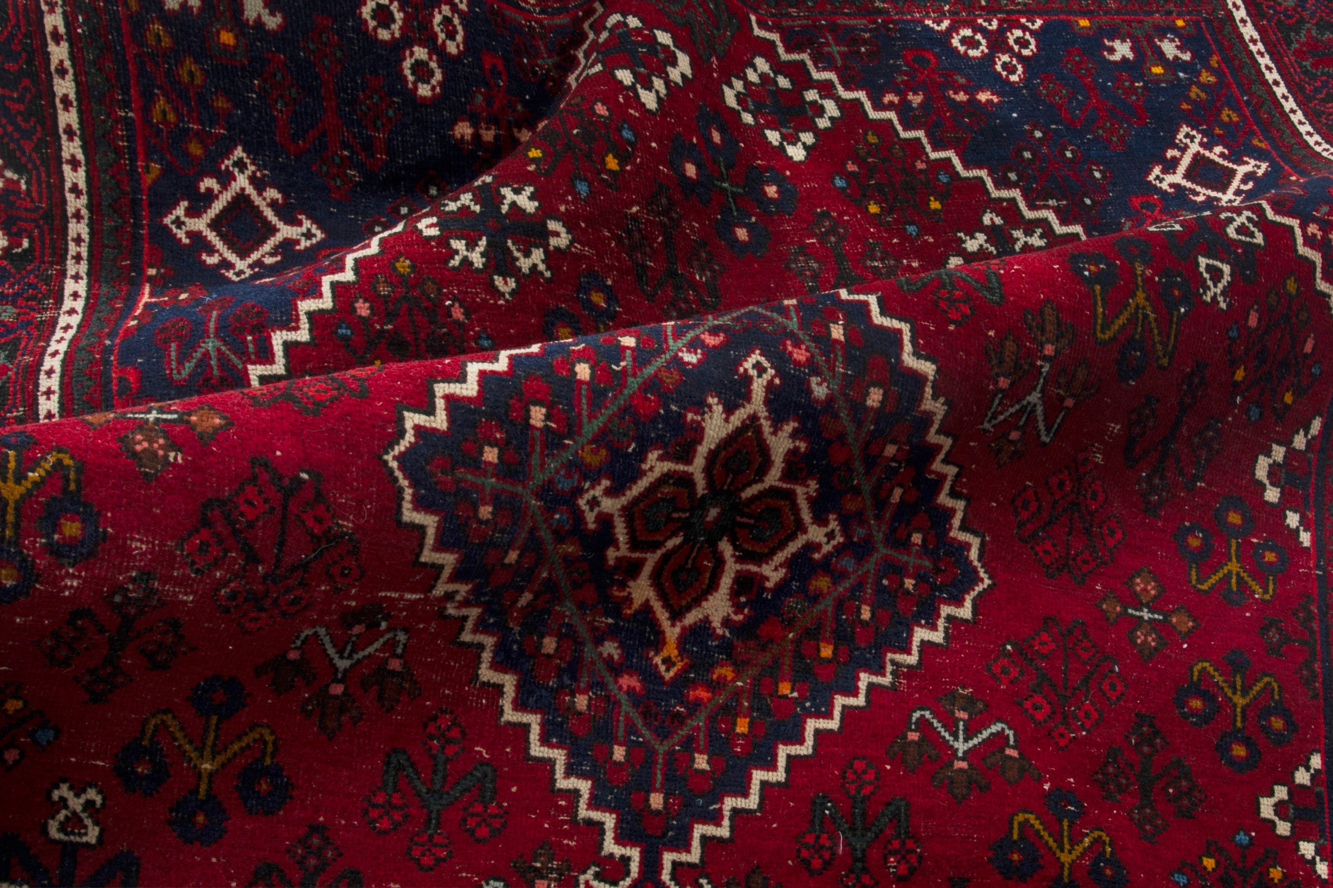 Persian Joshaghan area rug in burgundy and deep red, view 17 of 18