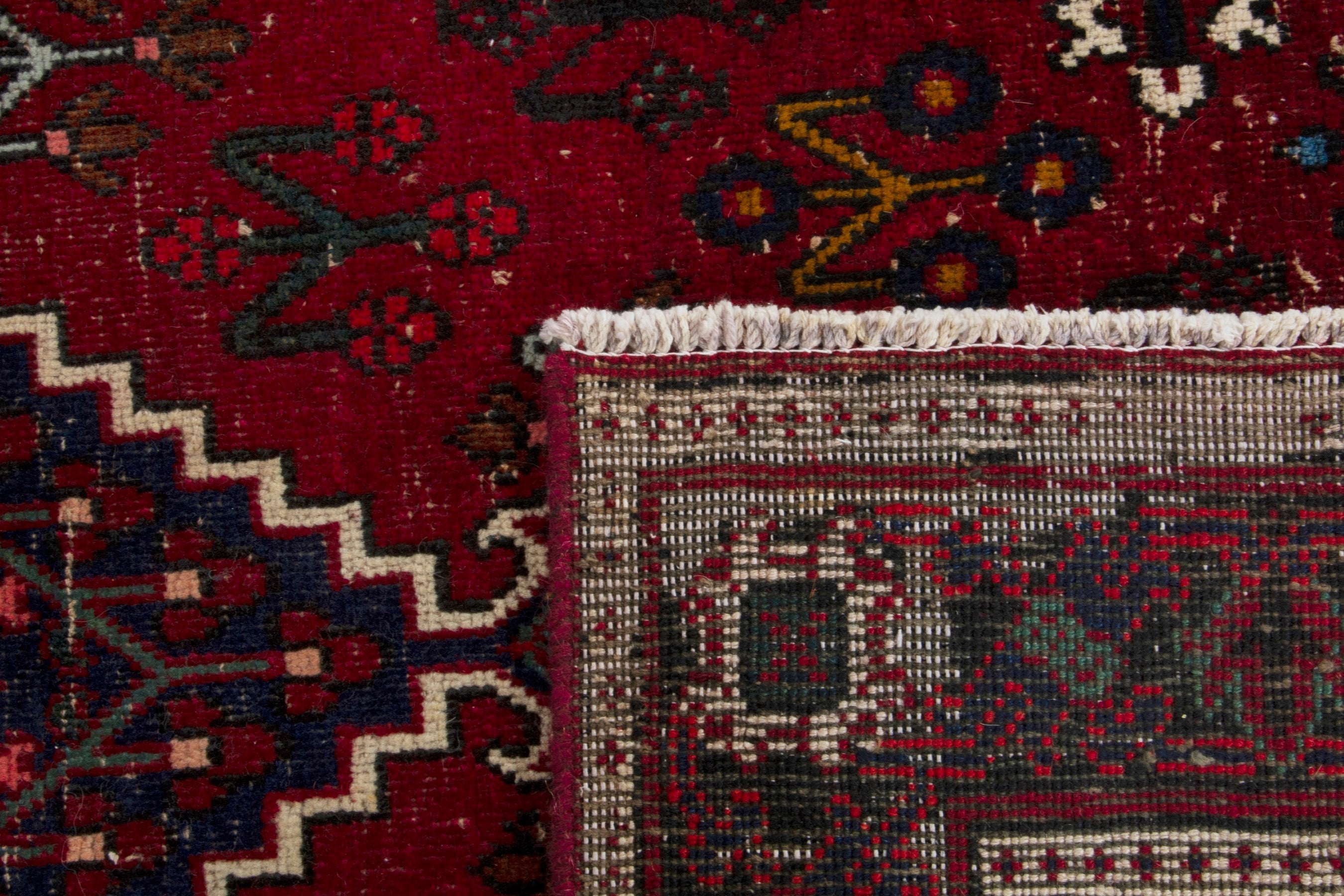 Persian Joshaghan area rug in burgundy and deep red, view 18 of 18