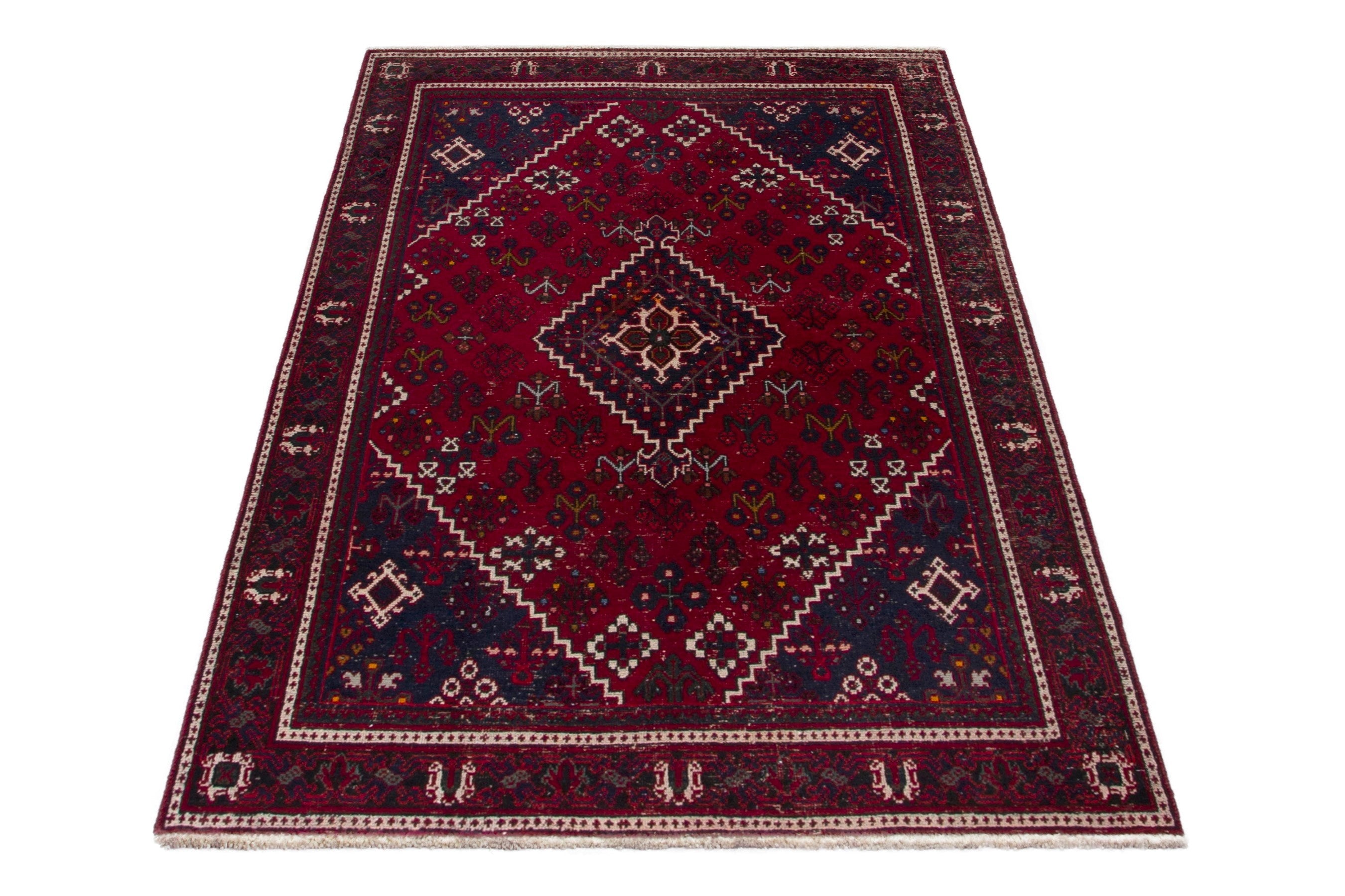 Persian Joshaghan area rug in burgundy and deep red, view 2 of 18