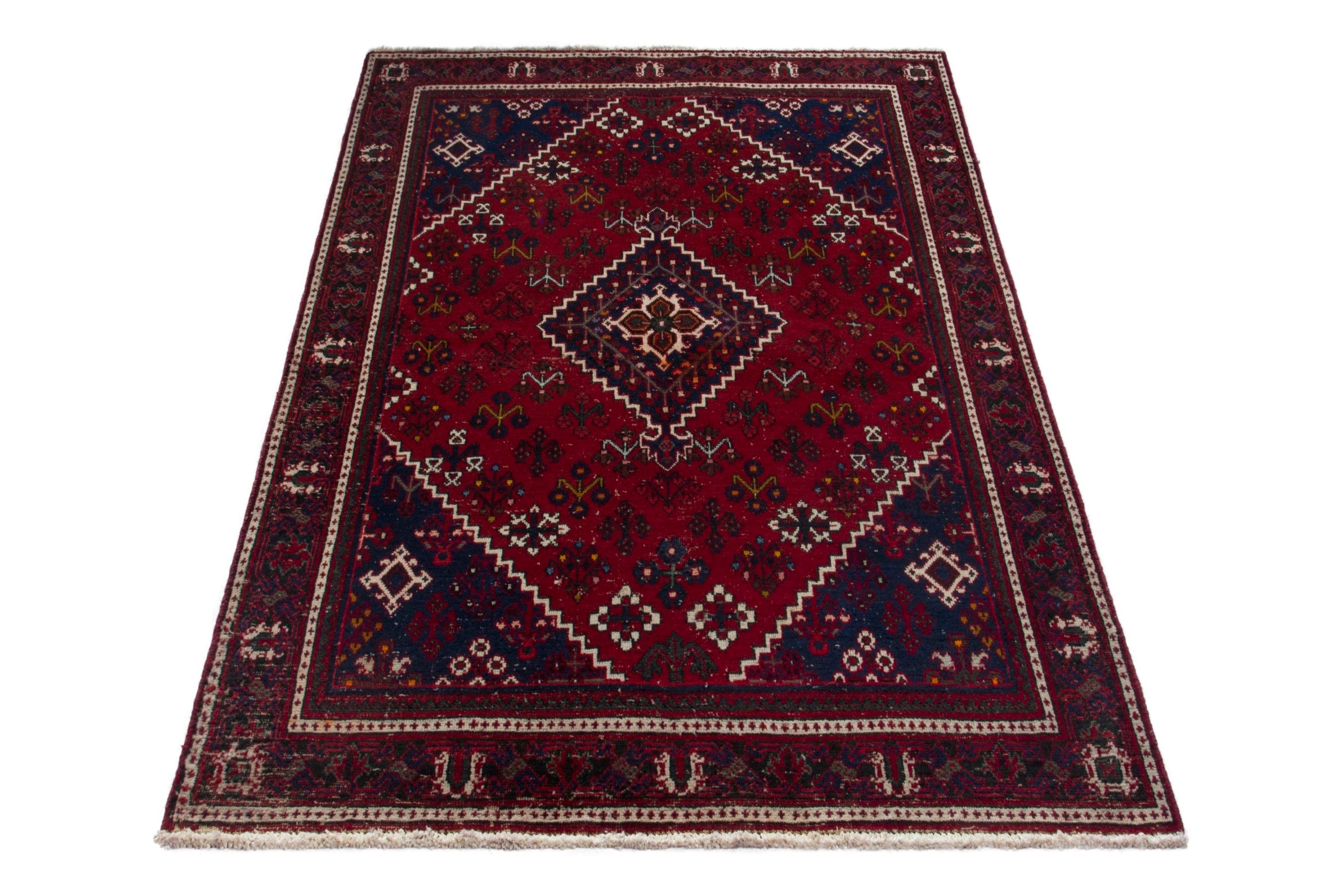Persian Joshaghan area rug in burgundy and deep red, view 3 of 18