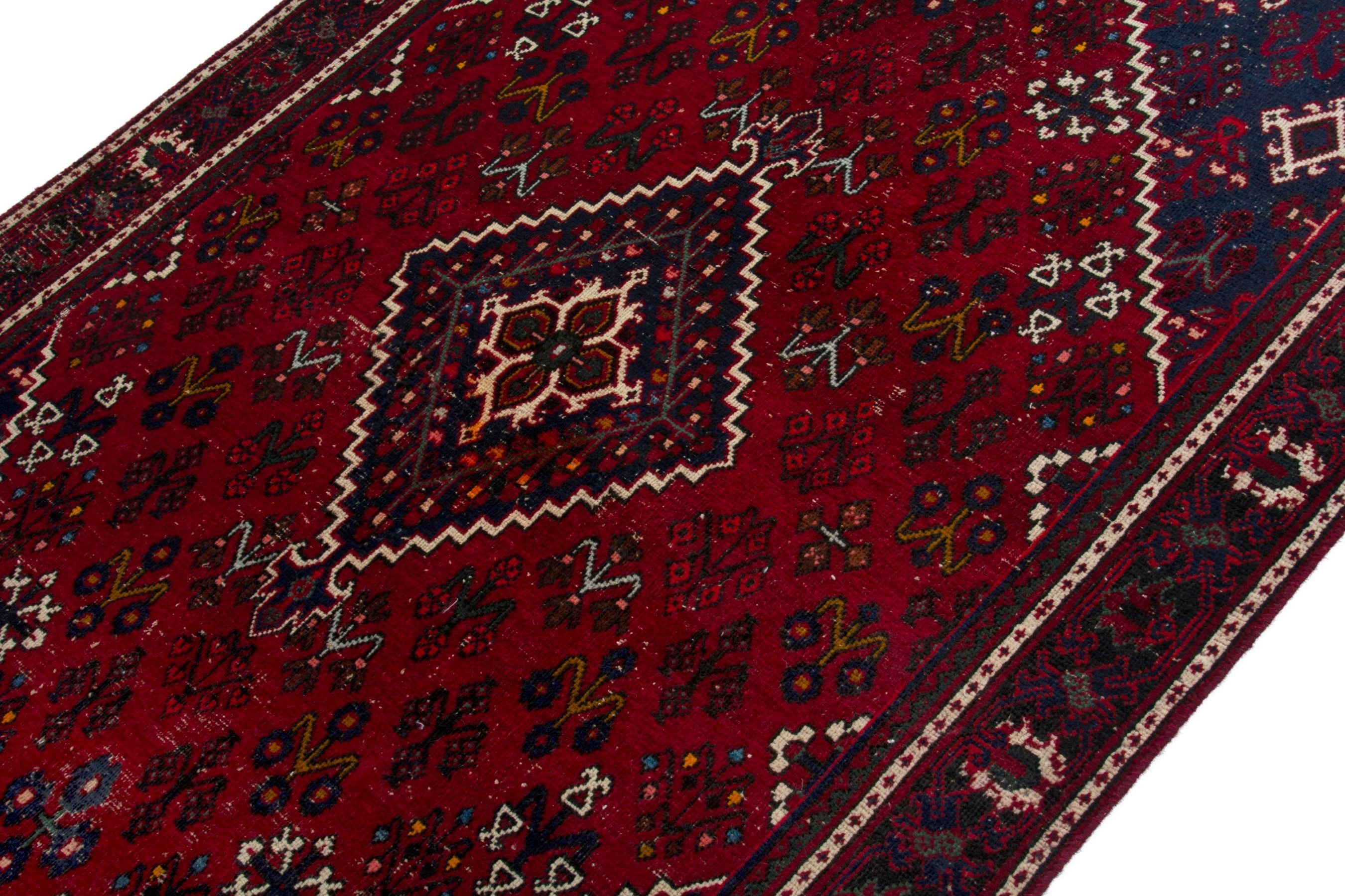 Persian Joshaghan area rug in burgundy and deep red, view 6 of 18
