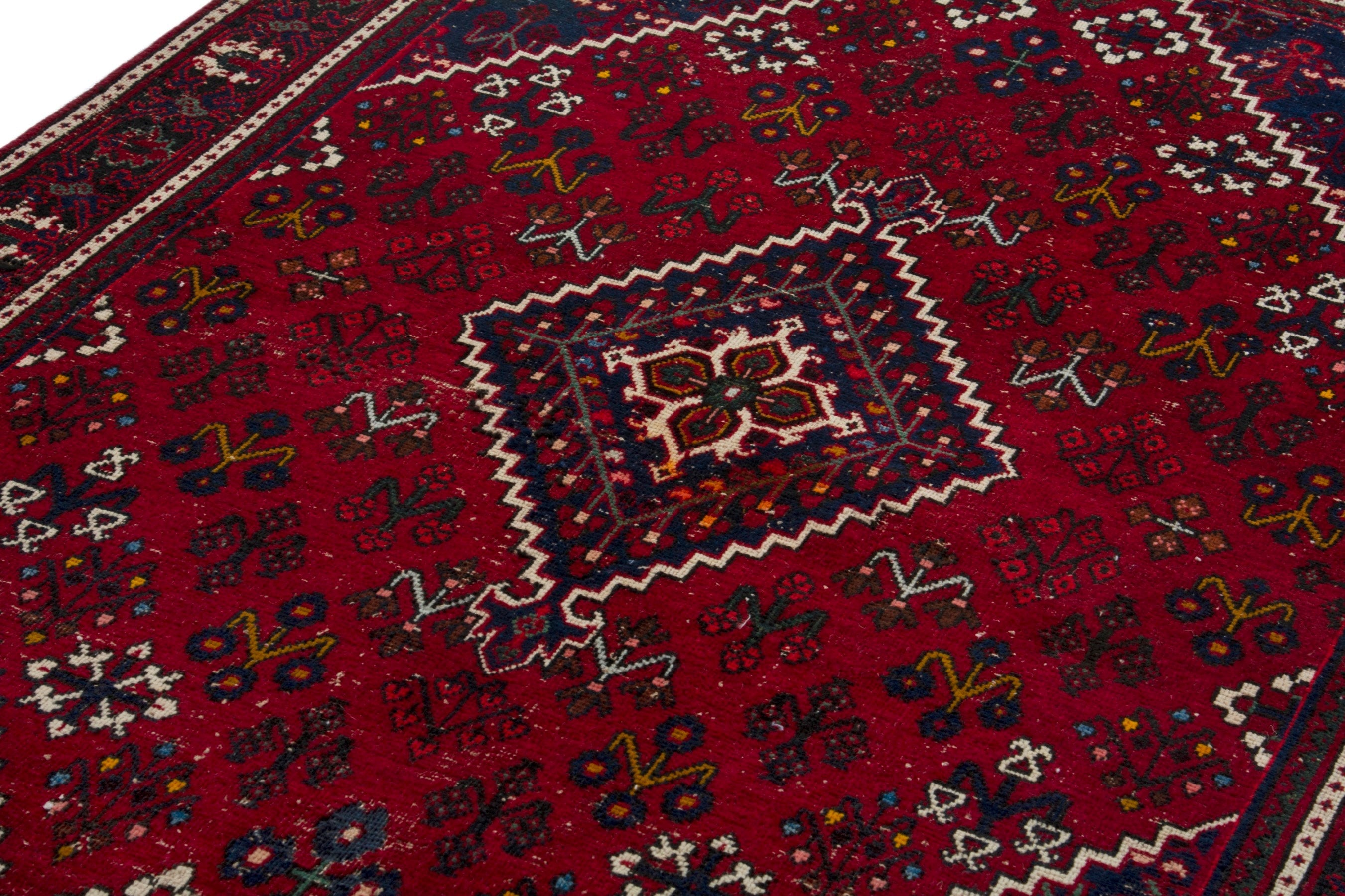 Persian Joshaghan area rug in burgundy and deep red, view 7 of 18