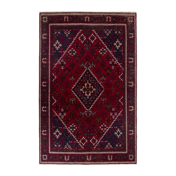Persian Joshaghan area rug in burgundy and deep red, 4'3" x 6'9"