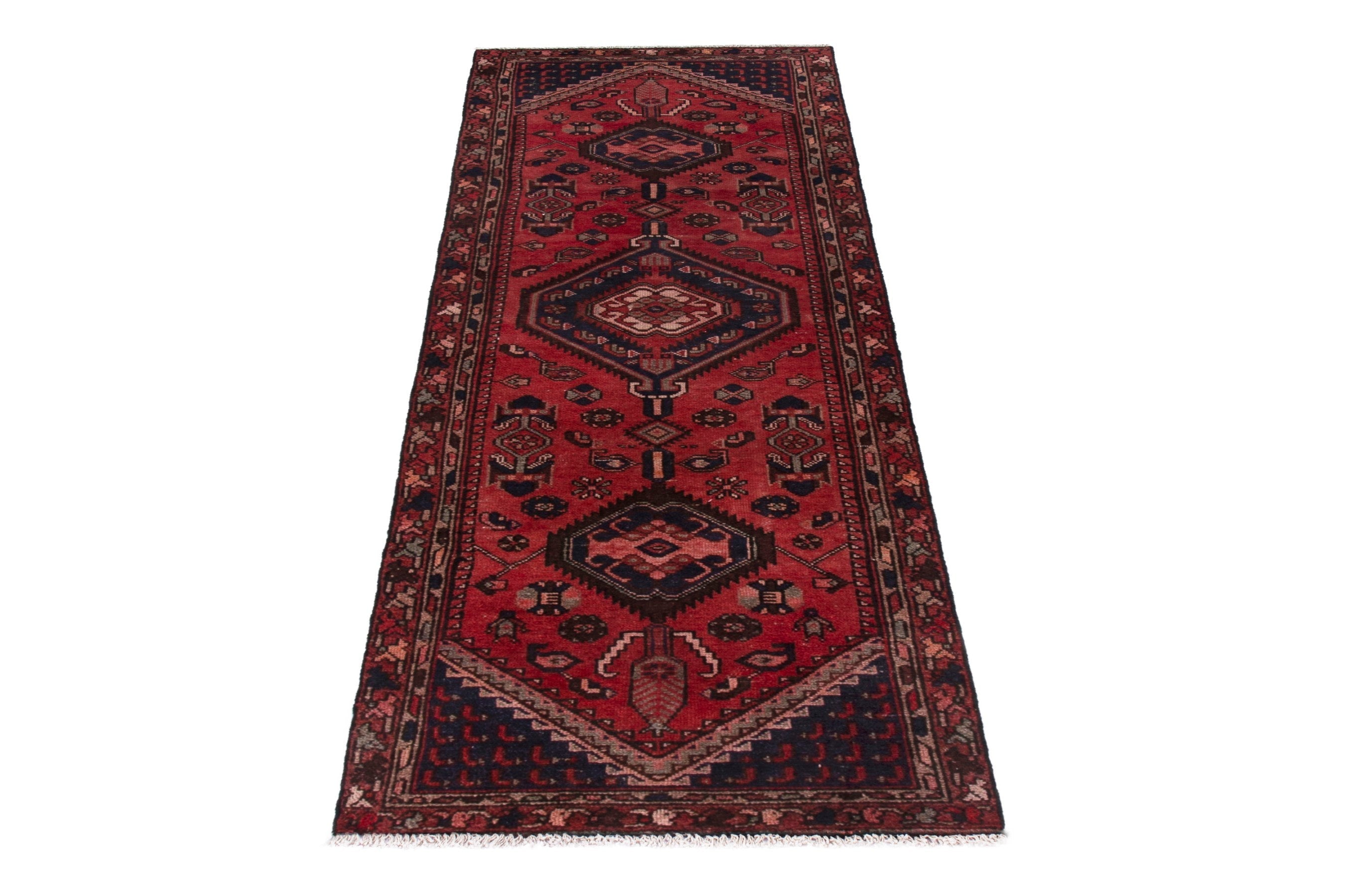Persian Zanjan runner rug in deep red and burgundy, view 2 of 17
