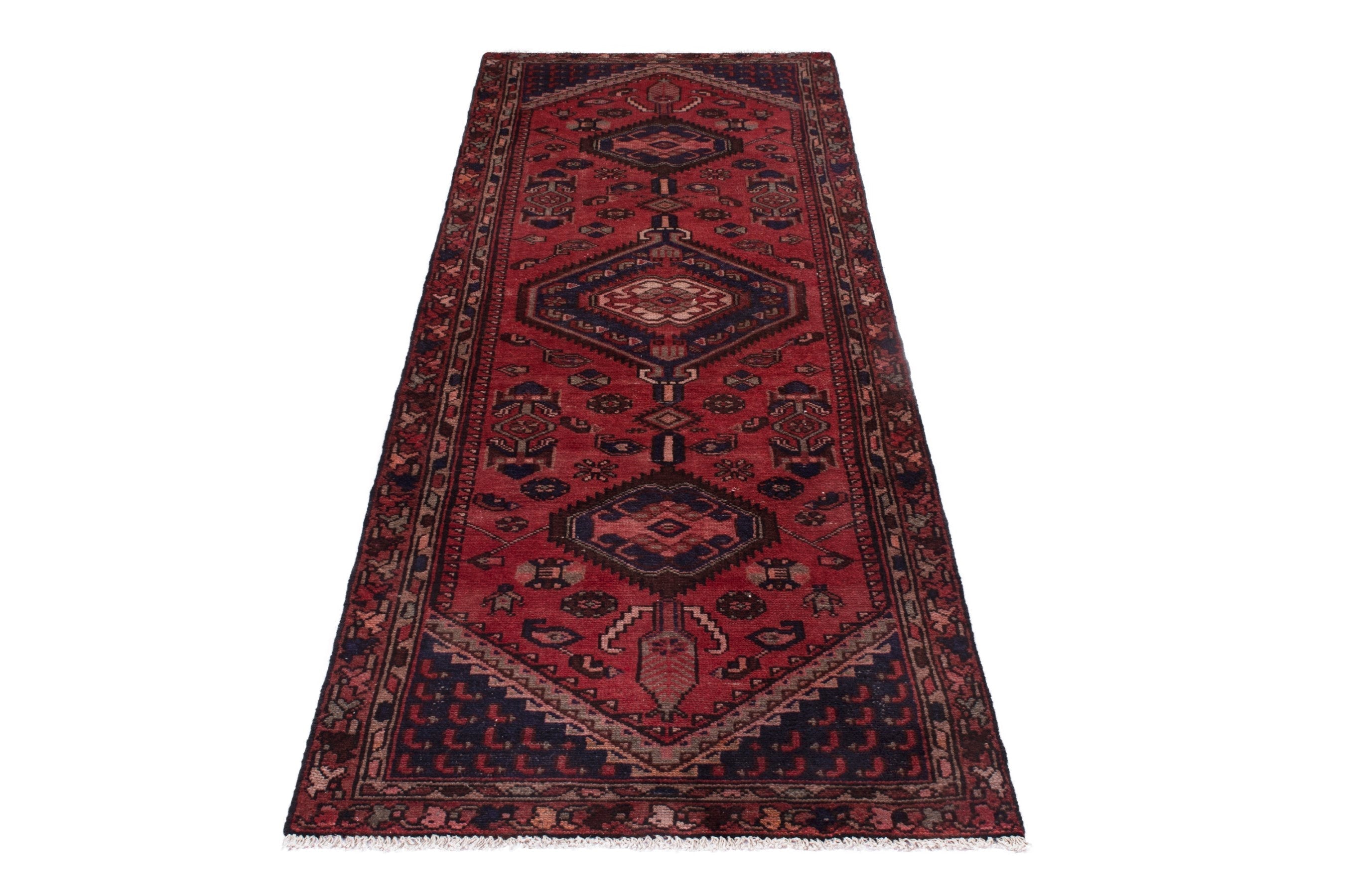 Persian Zanjan runner rug in deep red and burgundy, view 3 of 17