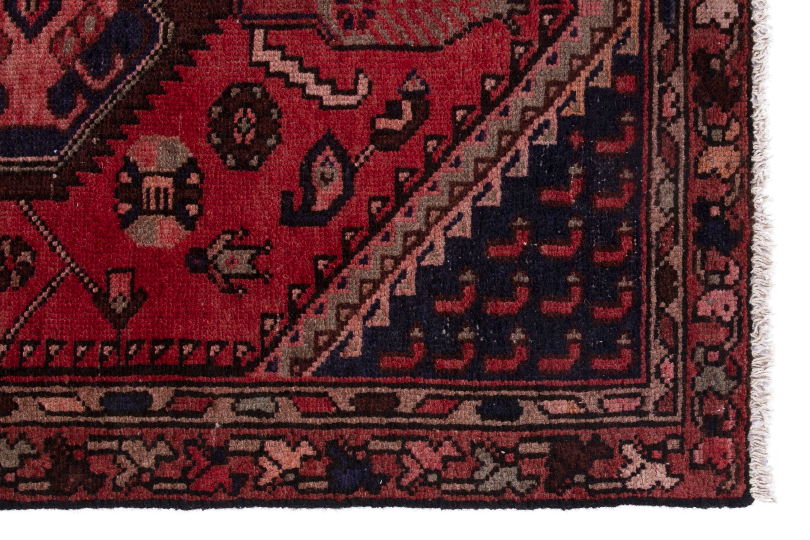 Persian Zanjan runner rug in deep red and burgundy, view 9 of 17