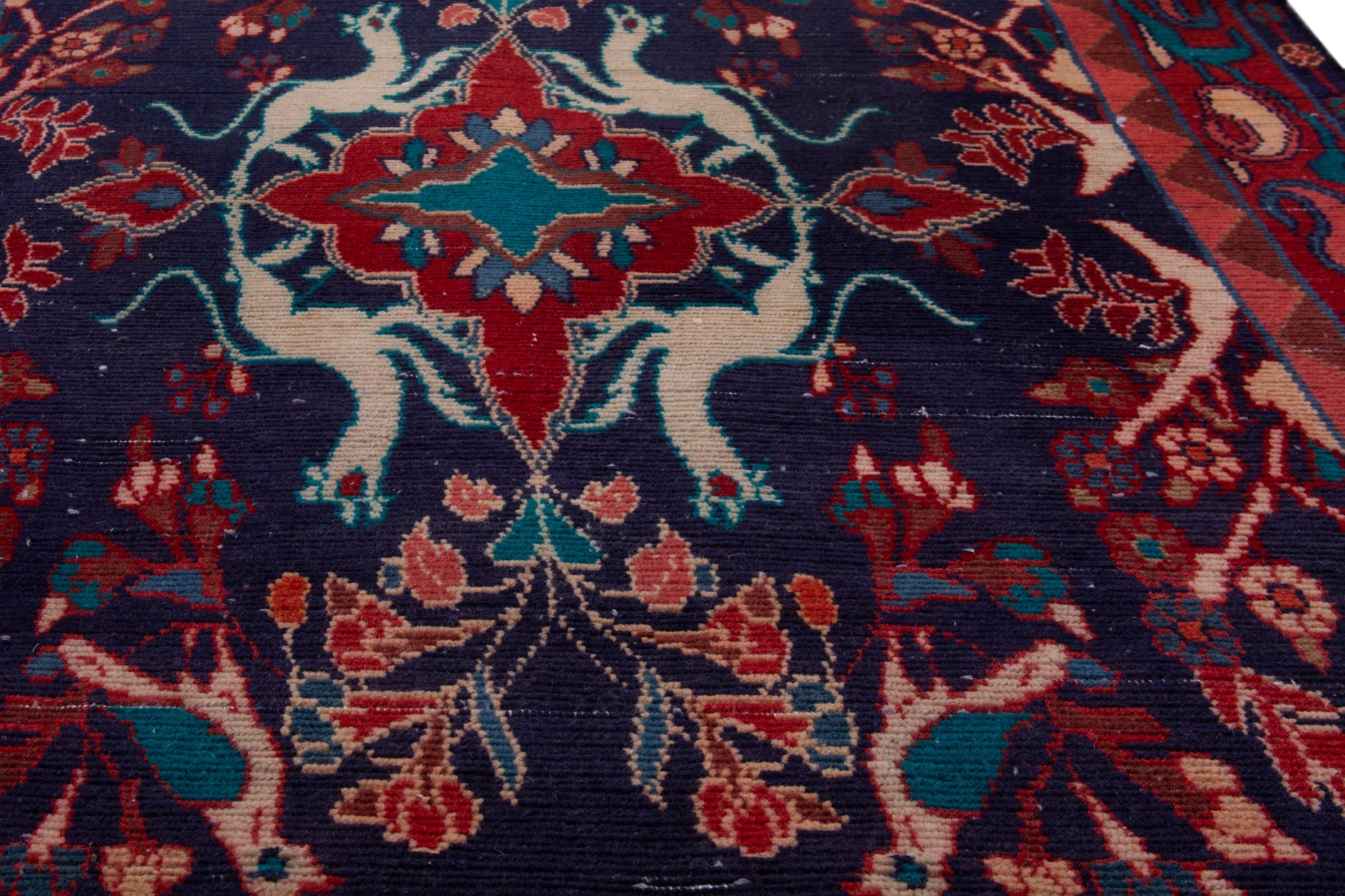 Persian Arak runner rug in navy and deep red, view 8 of 18