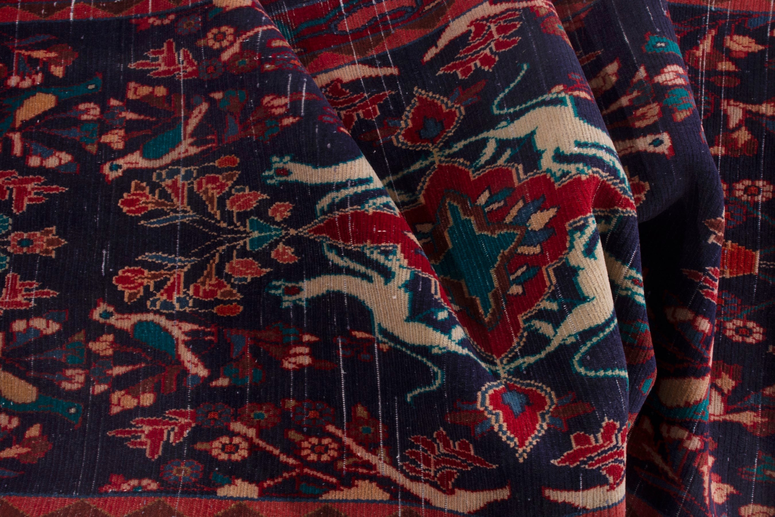 Persian Arak runner rug in navy and deep red, view 16 of 18