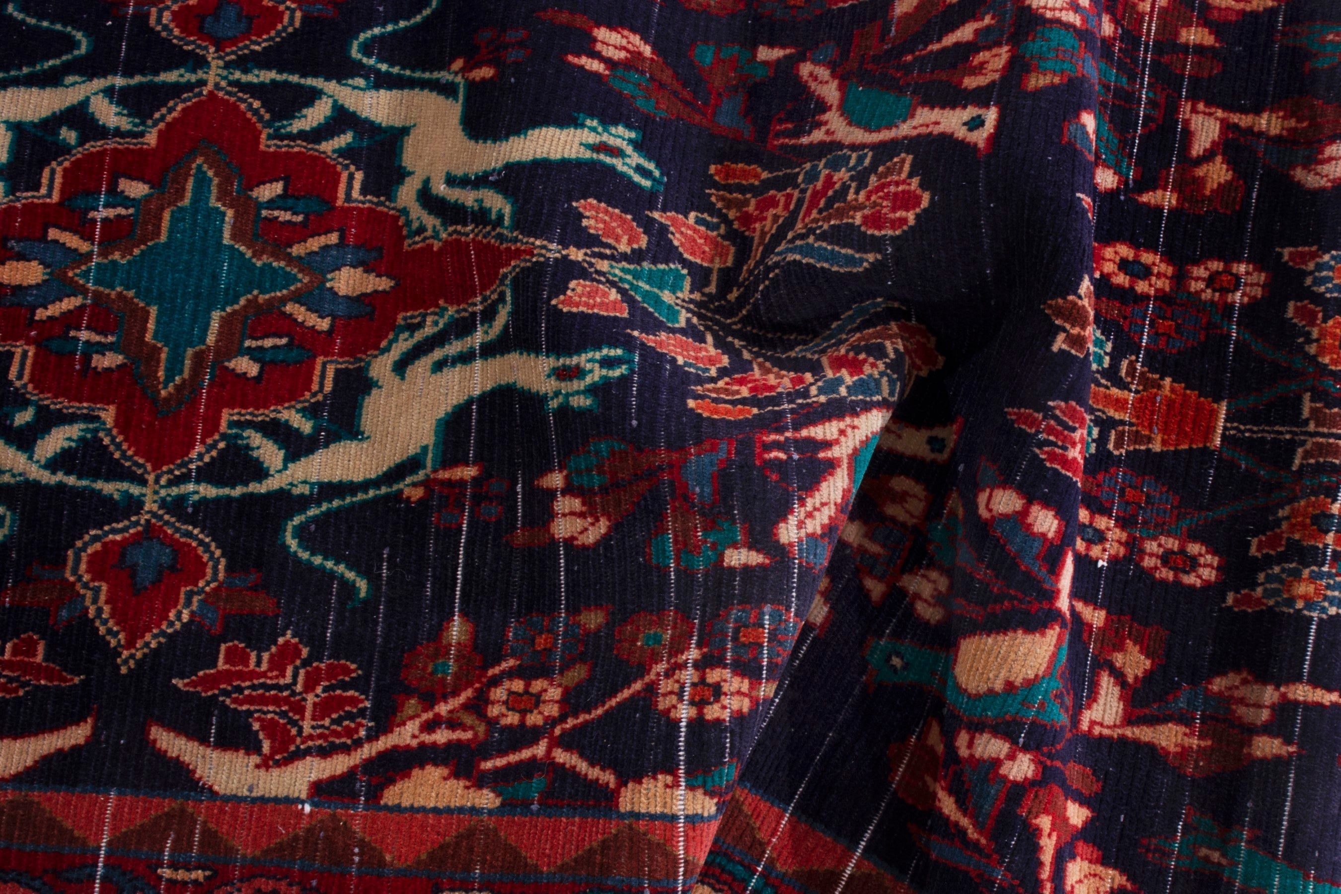 Persian Arak runner rug in navy and deep red, view 17 of 18