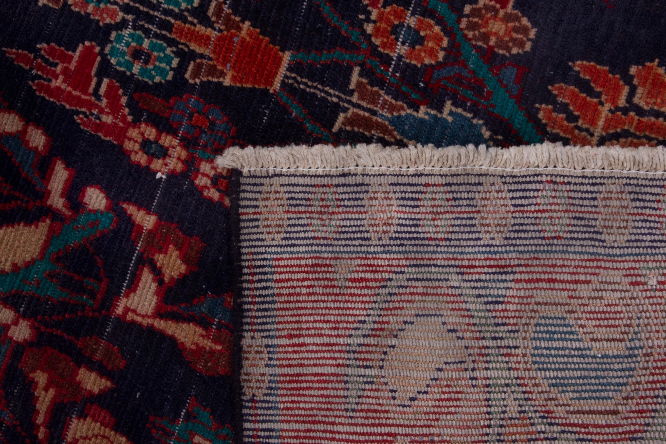 Persian Arak runner rug in navy and deep red, view 18 of 18