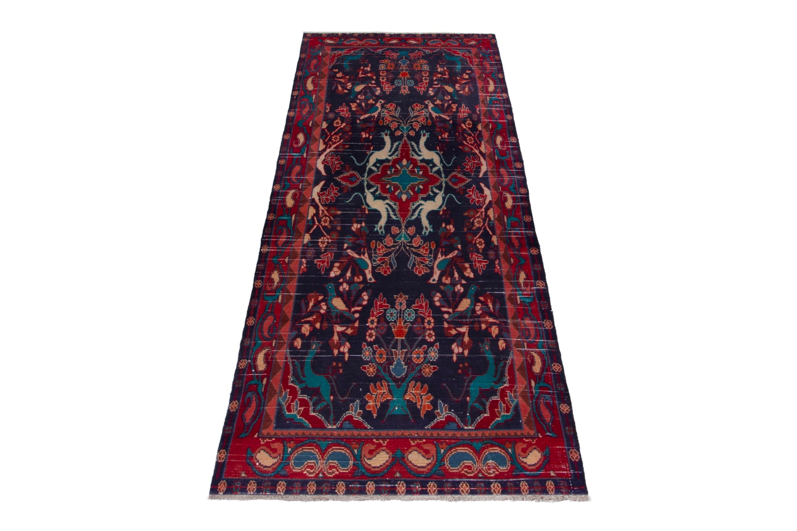 Persian Arak runner rug in navy and deep red, view 2 of 18