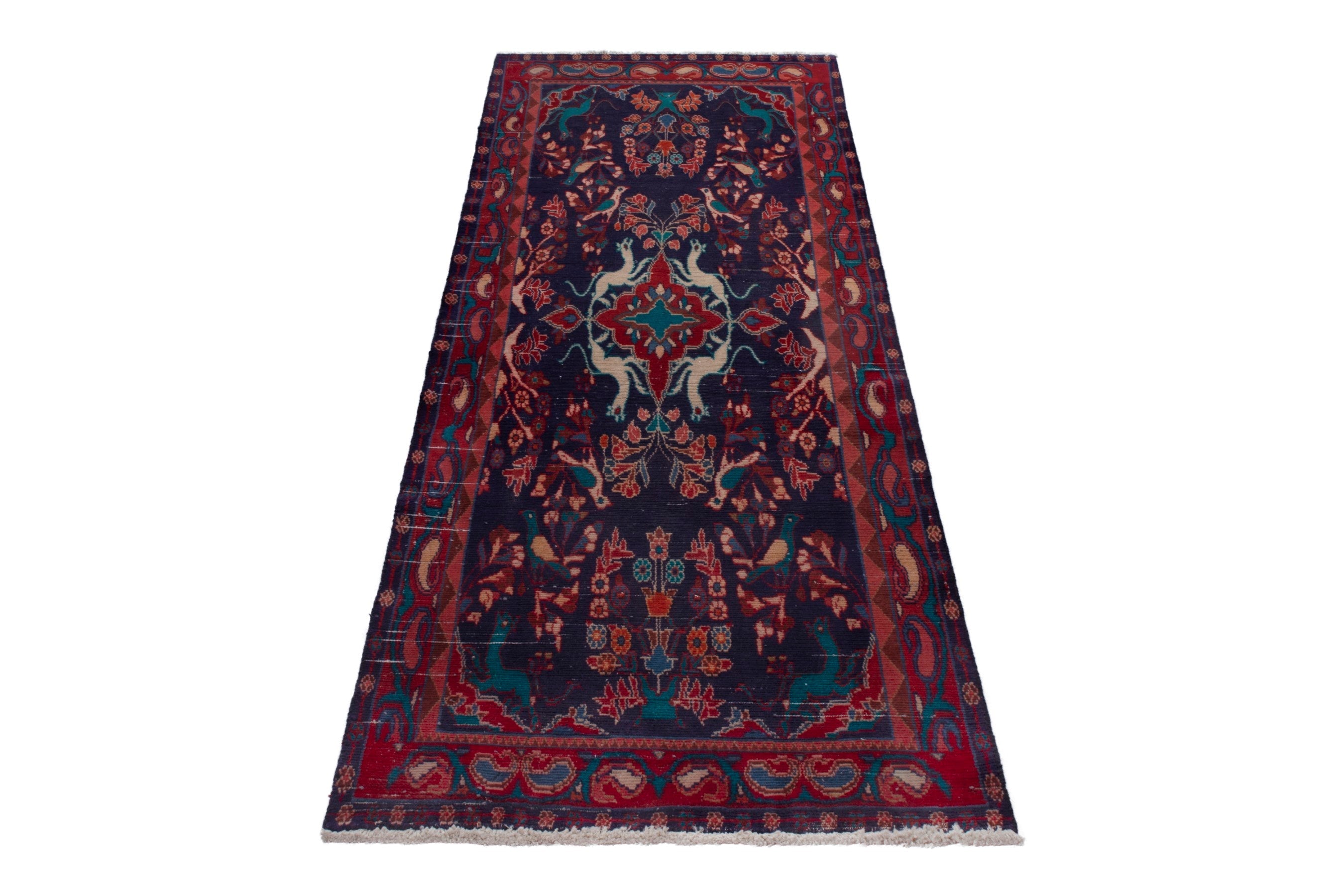 Persian Arak runner rug in navy and deep red, view 3 of 18