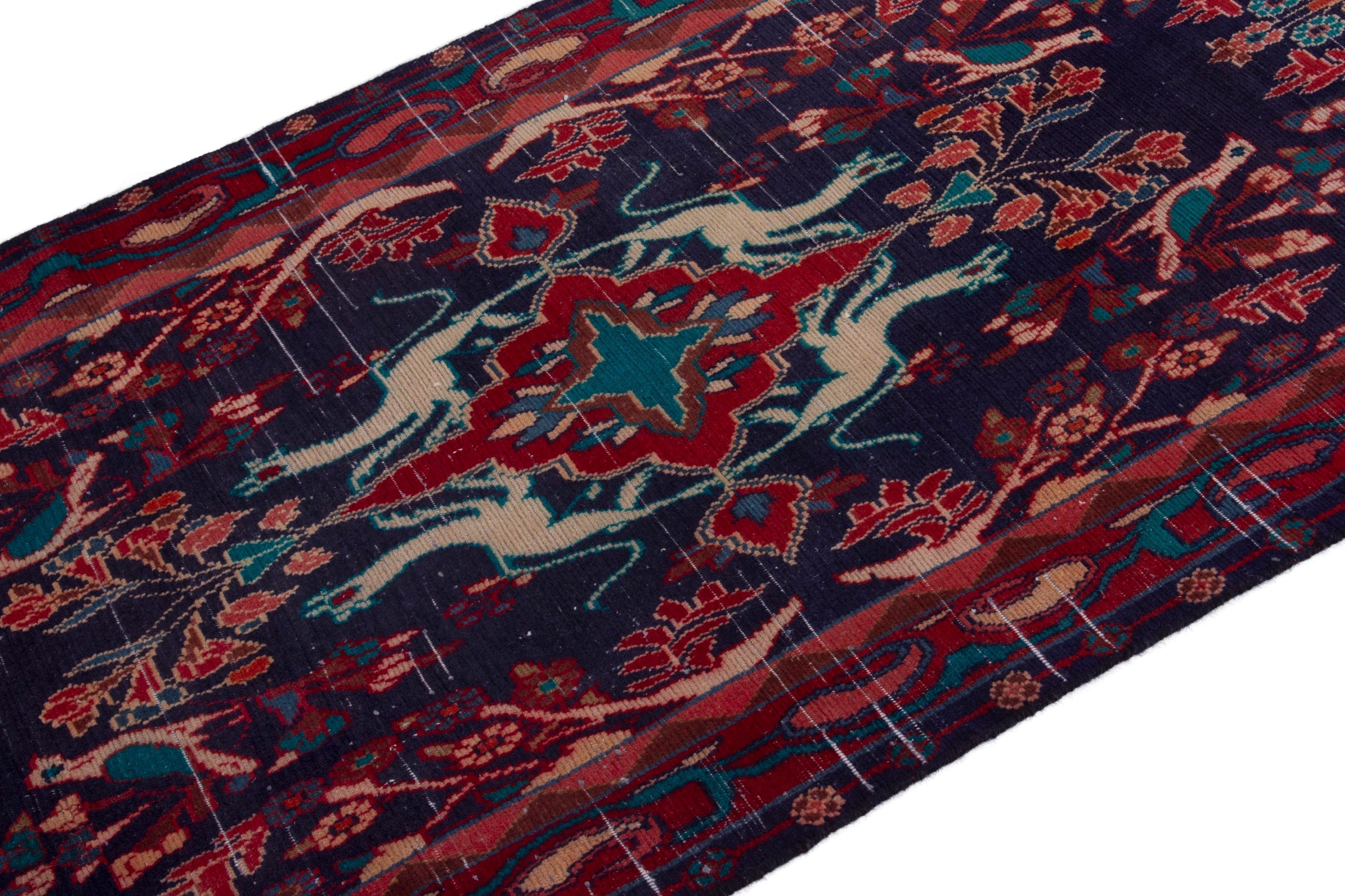 Persian Arak runner rug in navy and deep red, view 6 of 18