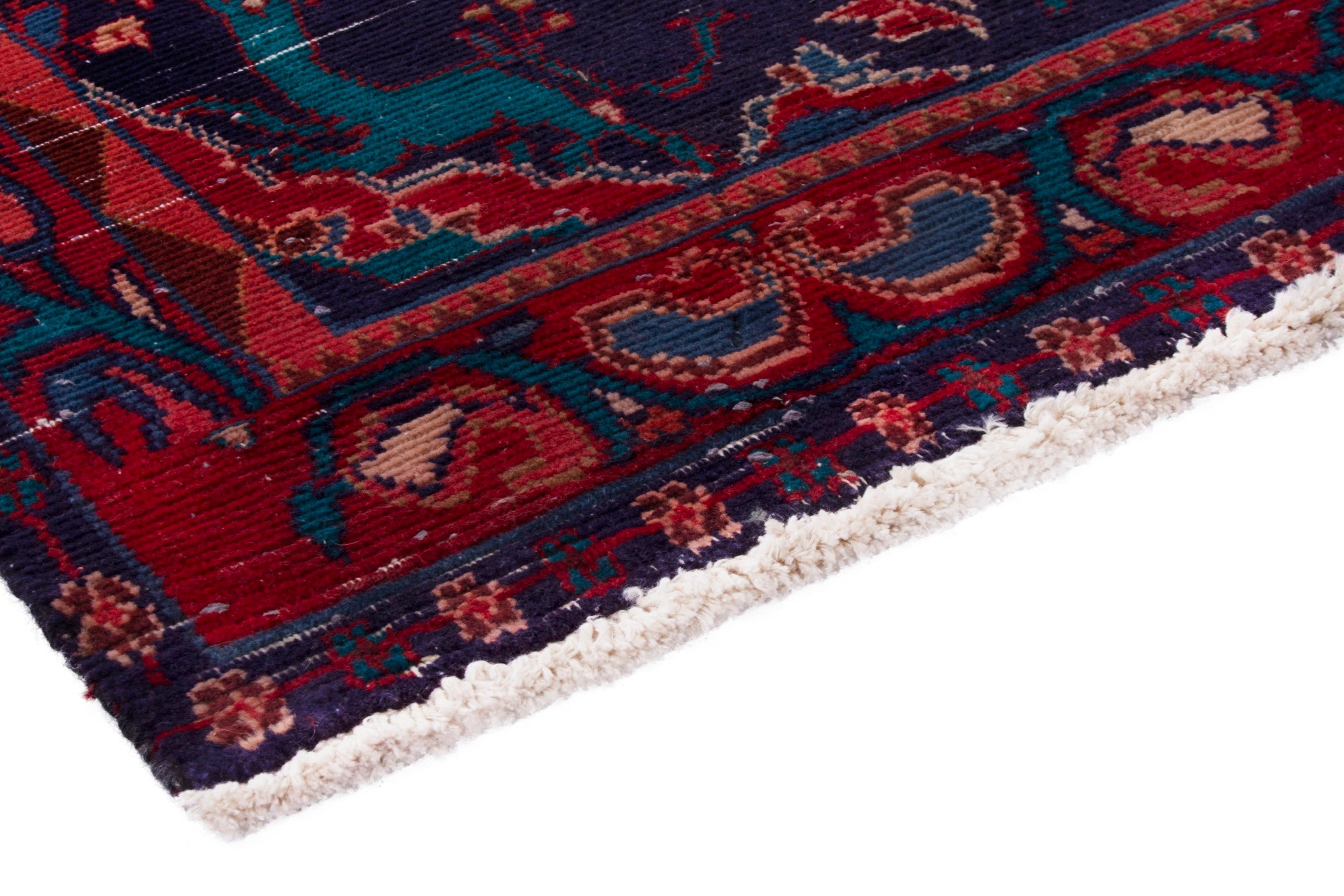 Persian Arak runner rug in navy and deep red, view 4 of 18