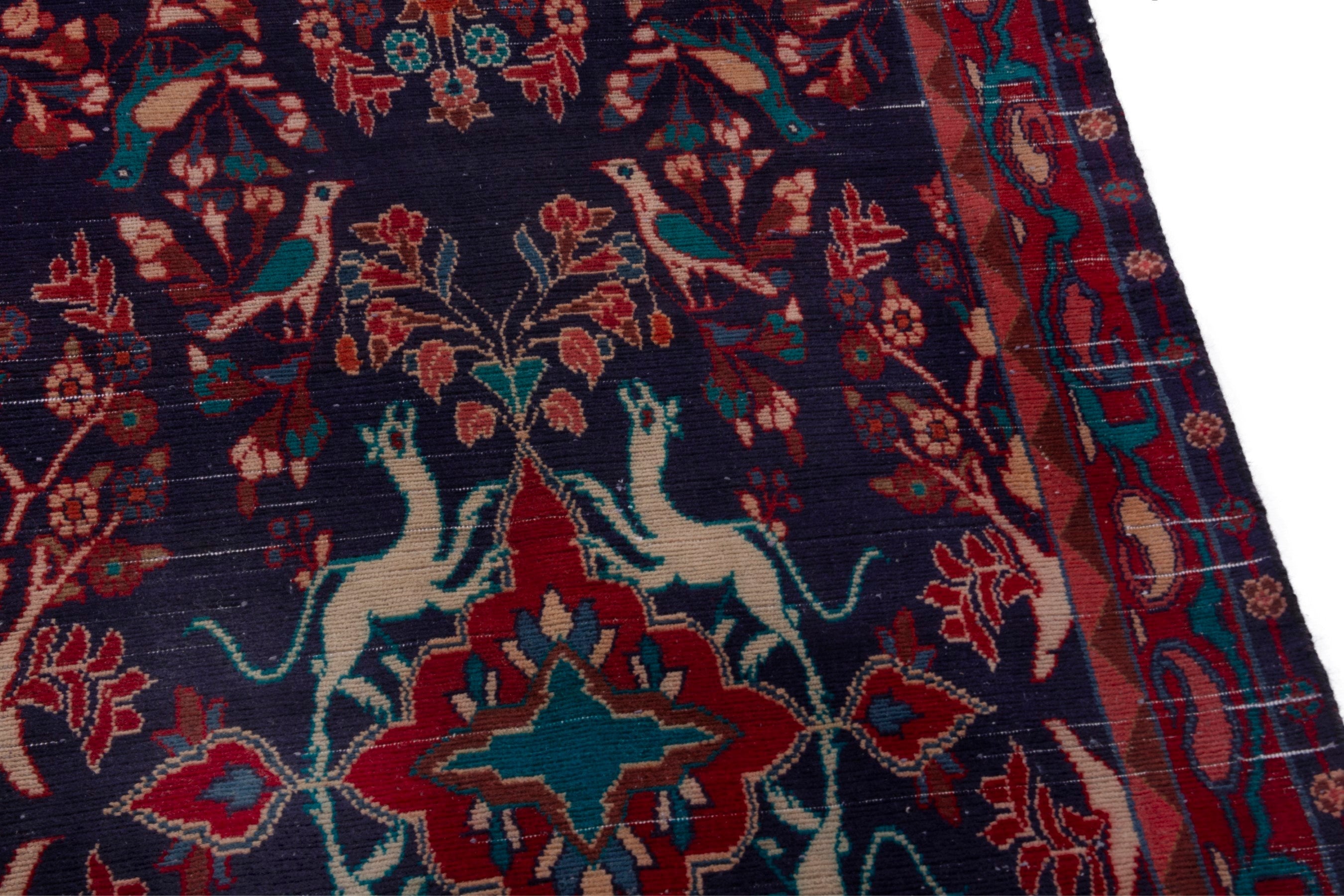 Persian Arak runner rug in navy and deep red, view 9 of 18