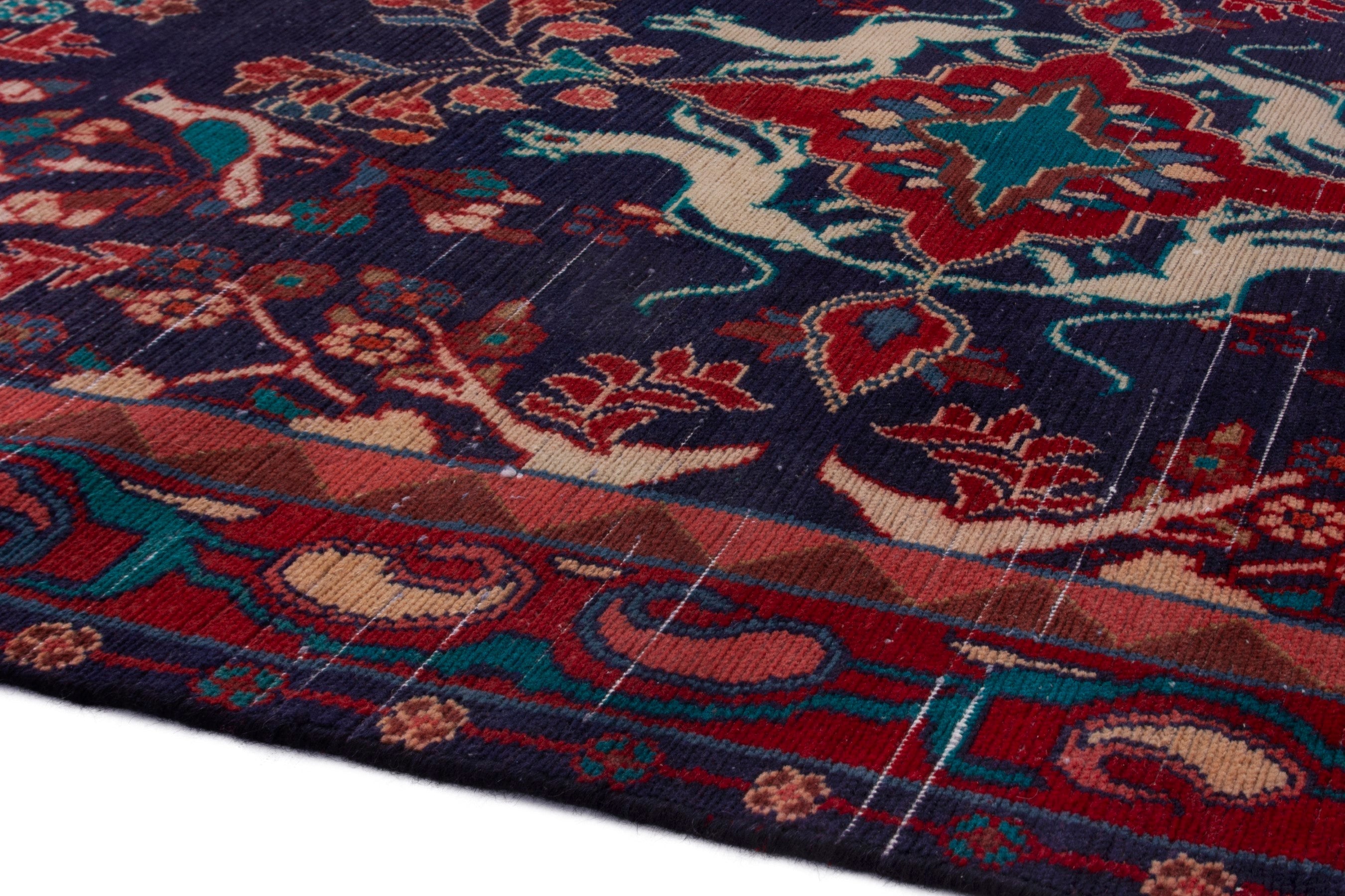 Persian Arak runner rug in navy and deep red, view 5 of 18