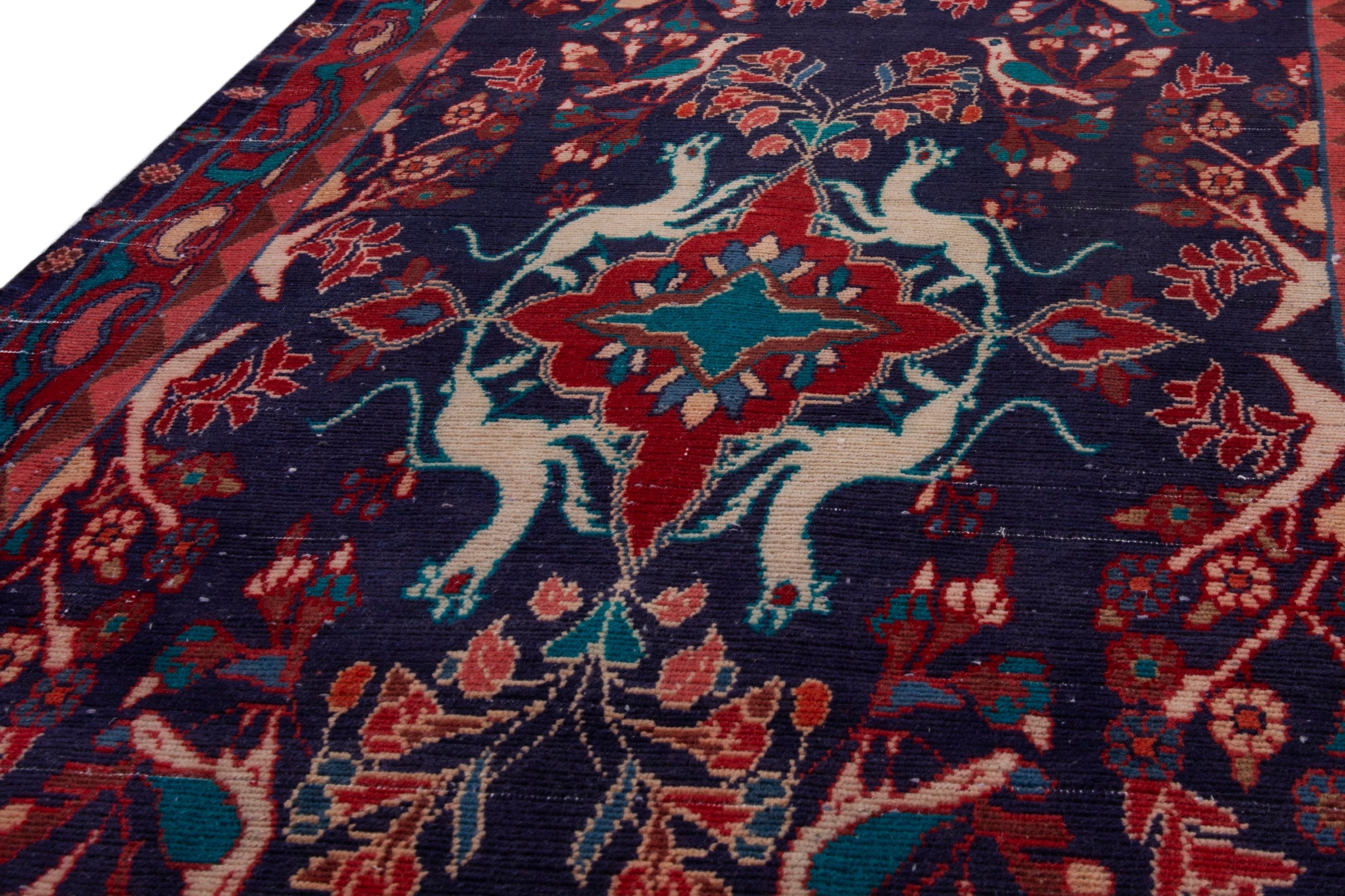 Persian Arak runner rug in navy and deep red, view 7 of 18