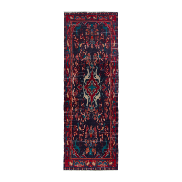 Persian Arak runner rug in navy and deep red, 3'4" x 9'5"