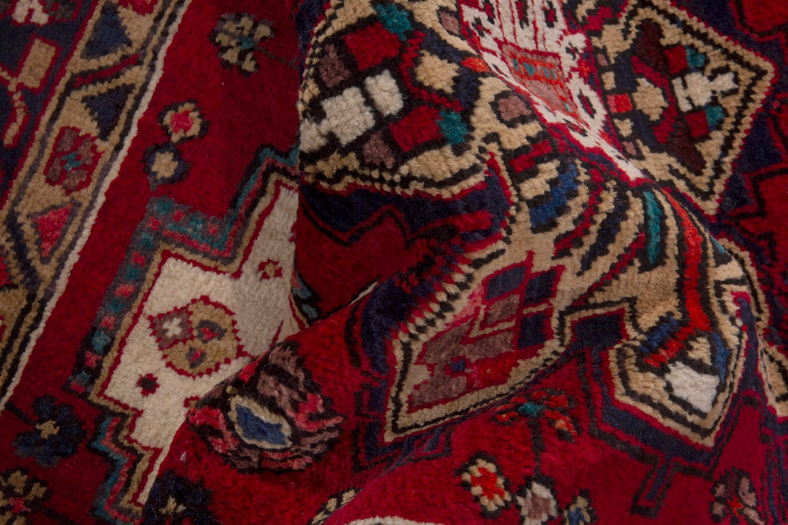 Persian Gorevan runner rug in deep red and cream, view 15 of 18