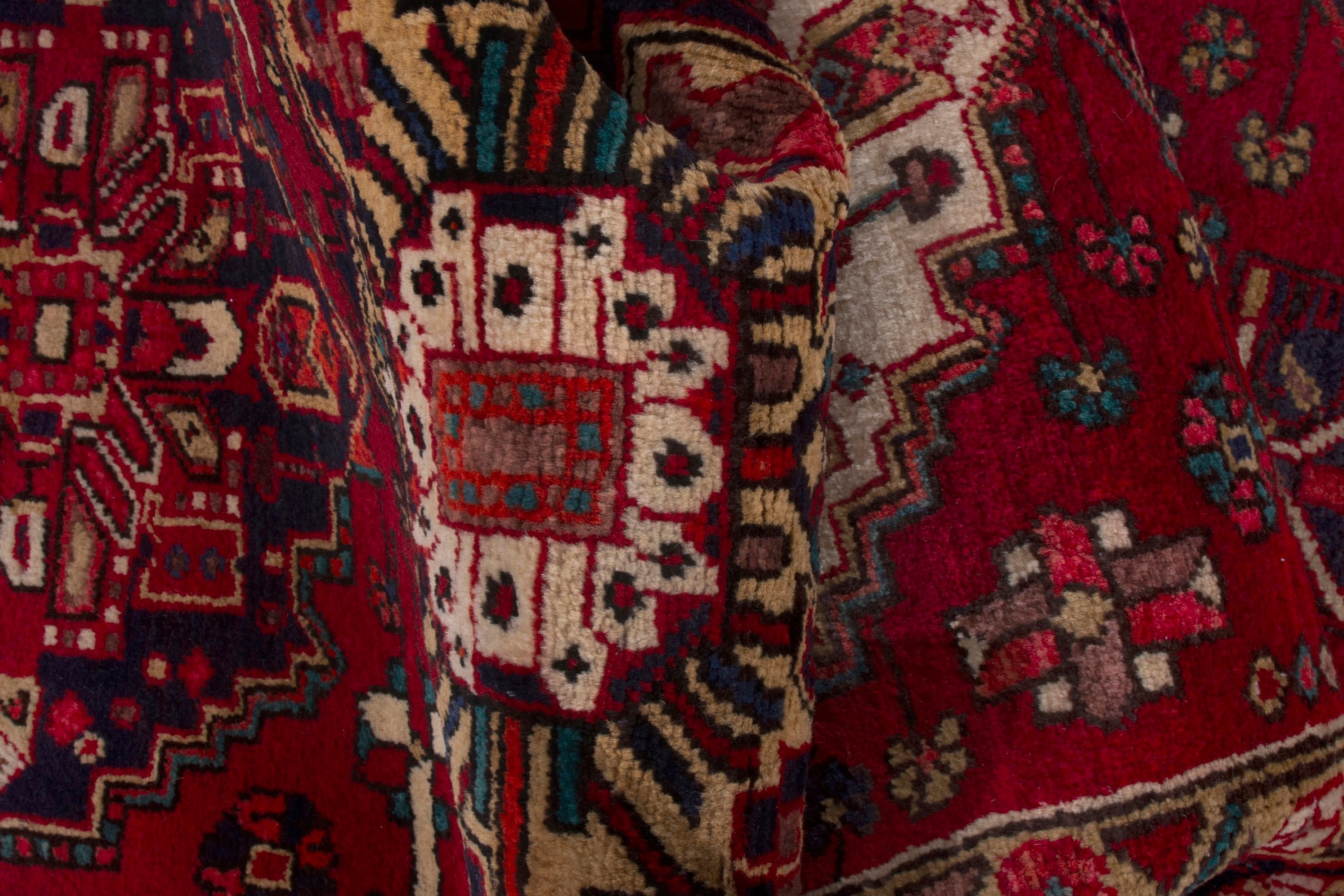 Persian Gorevan runner rug in deep red and cream, view 17 of 18