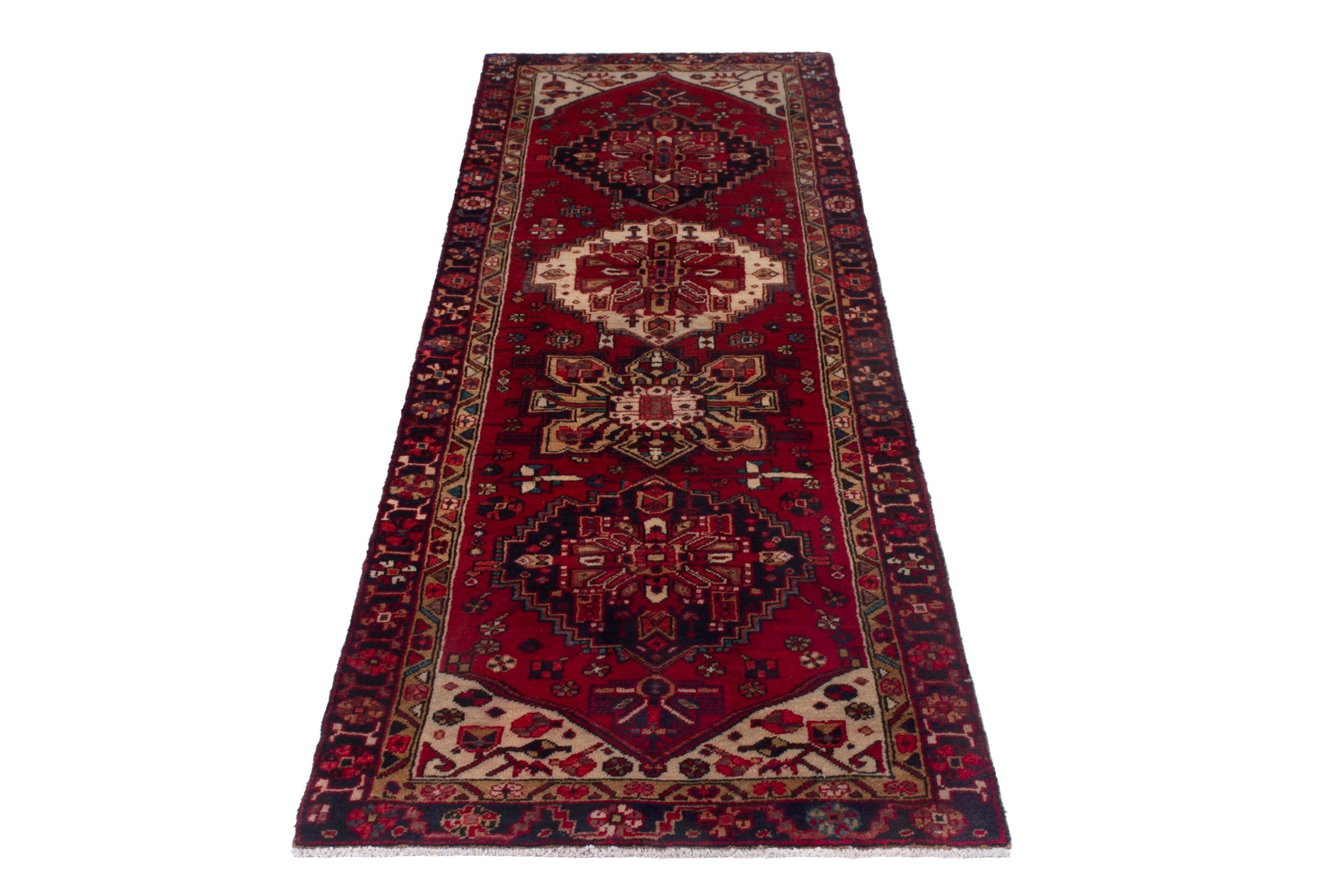 Persian Gorevan runner rug in deep red and cream, view 3 of 18