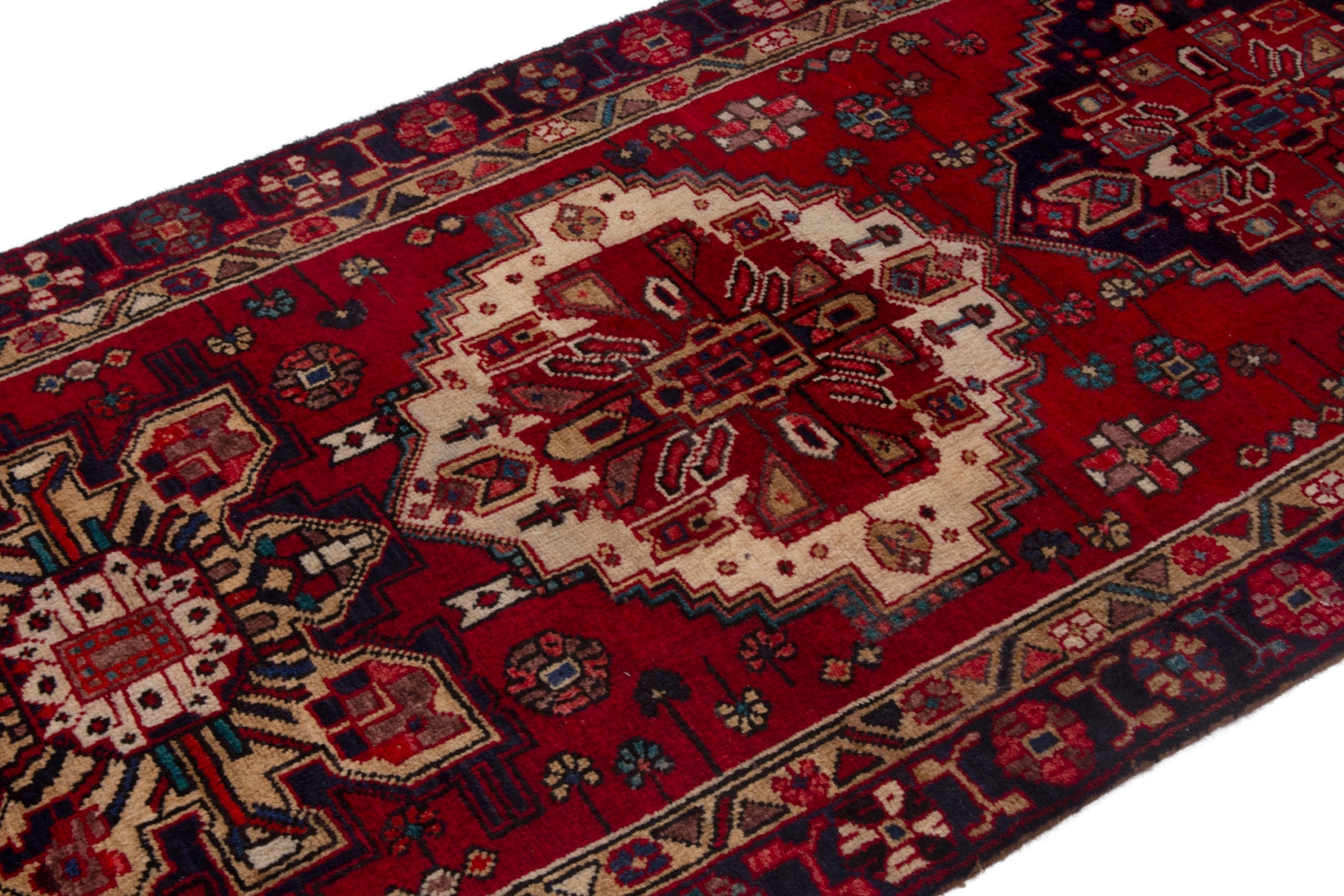 Persian Gorevan runner rug in deep red and cream, view 6 of 18