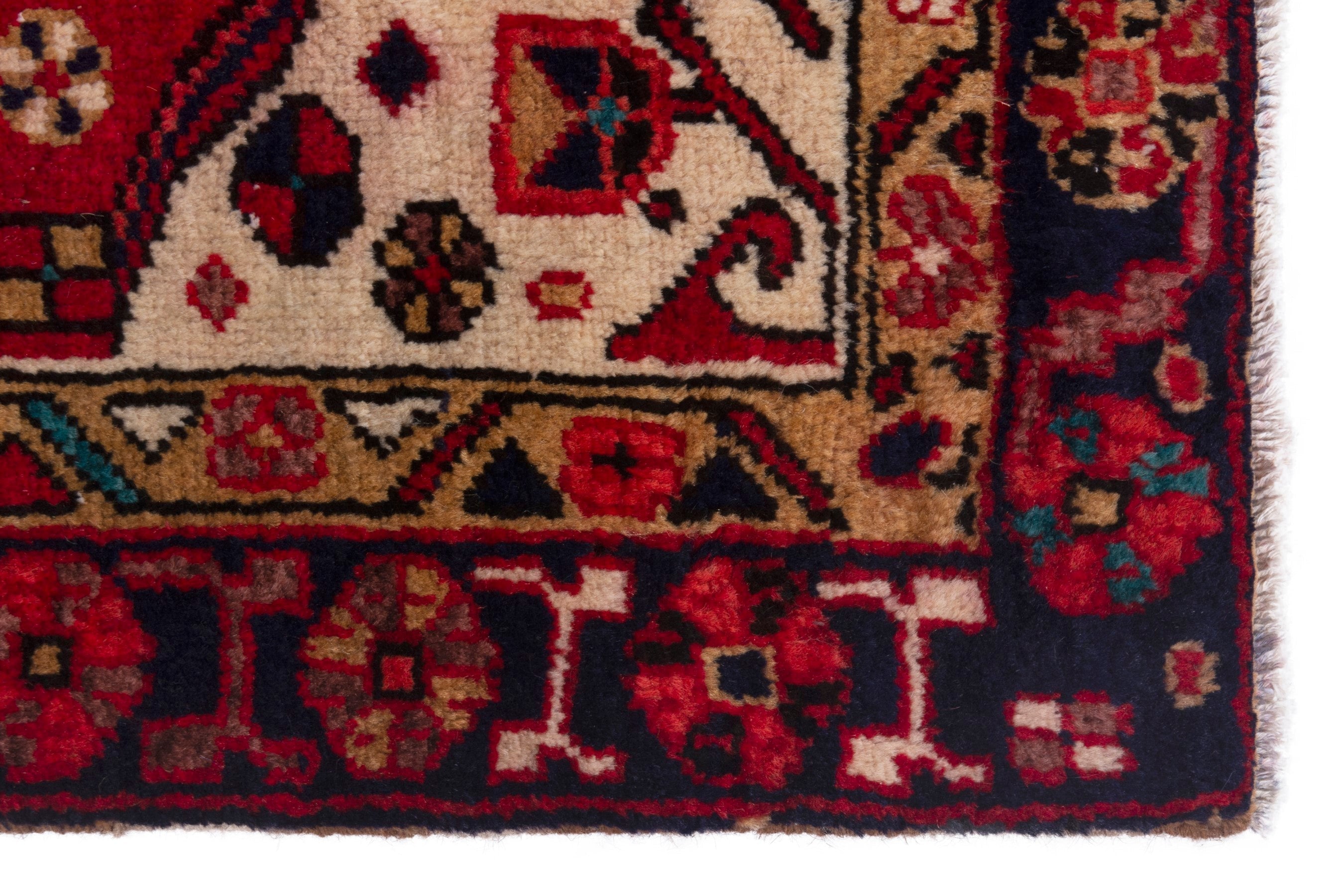 Persian Gorevan runner rug in deep red and cream, view 9 of 18