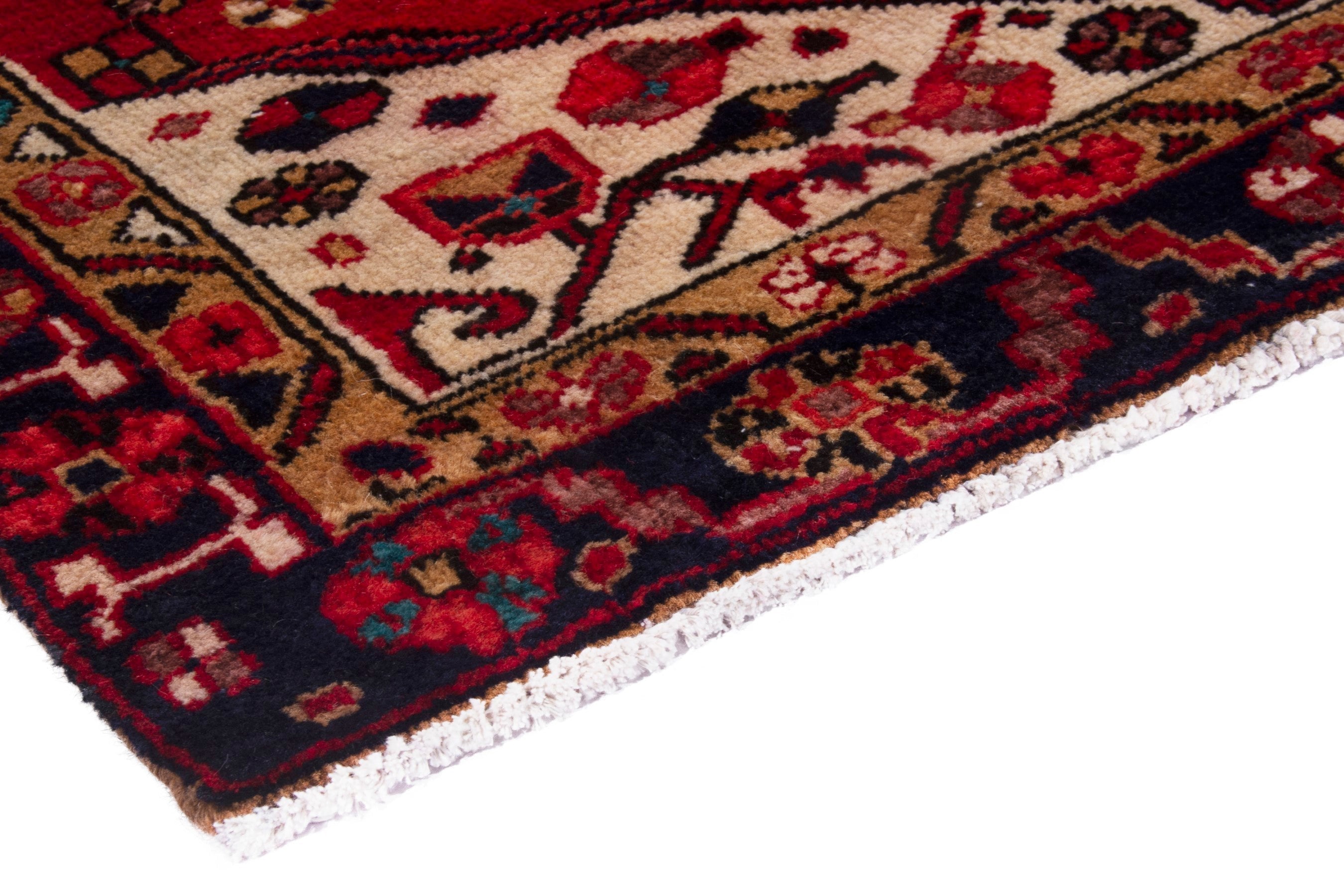 Persian Gorevan runner rug in deep red and cream, view 4 of 18