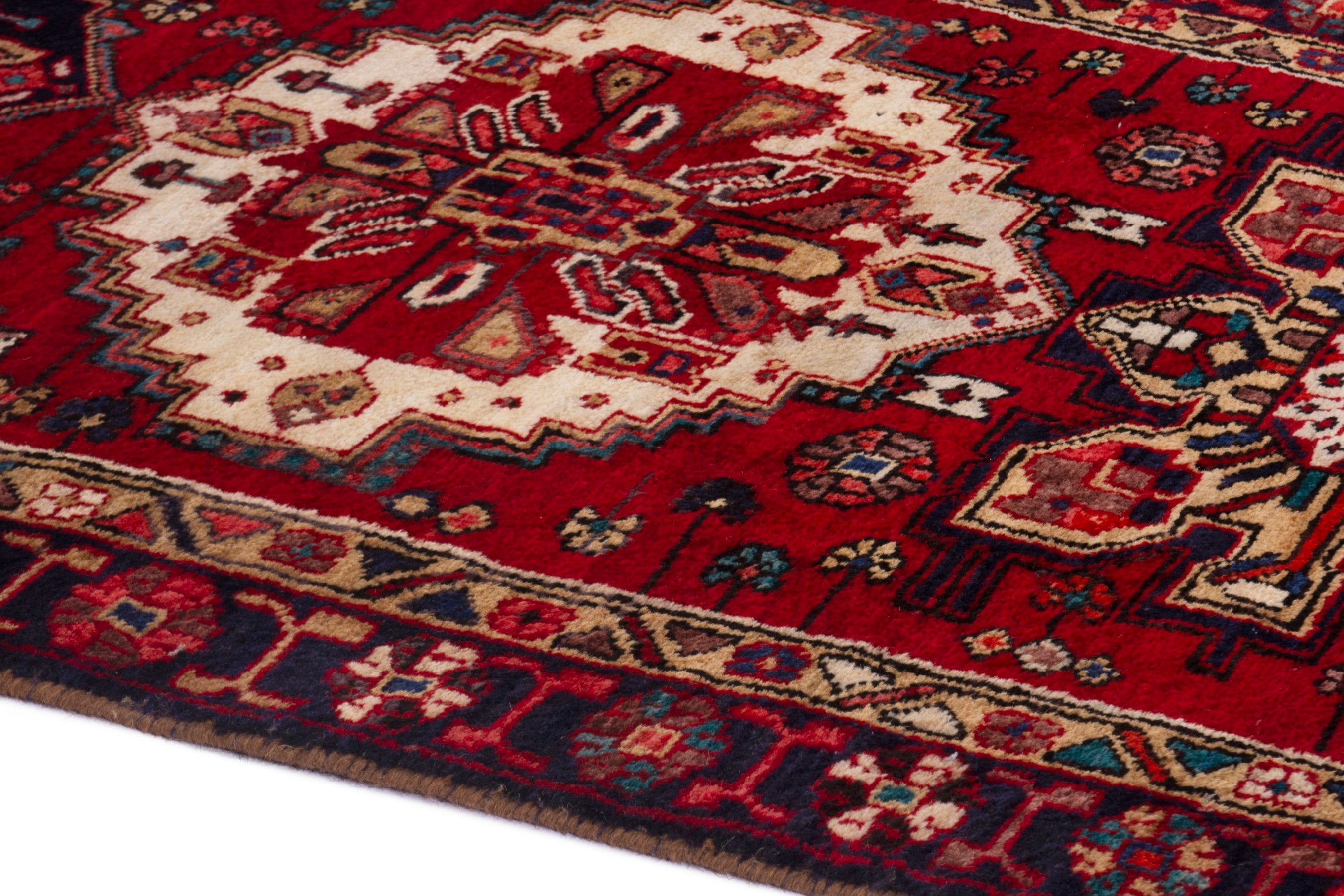 Persian Gorevan runner rug in deep red and cream, view 5 of 18