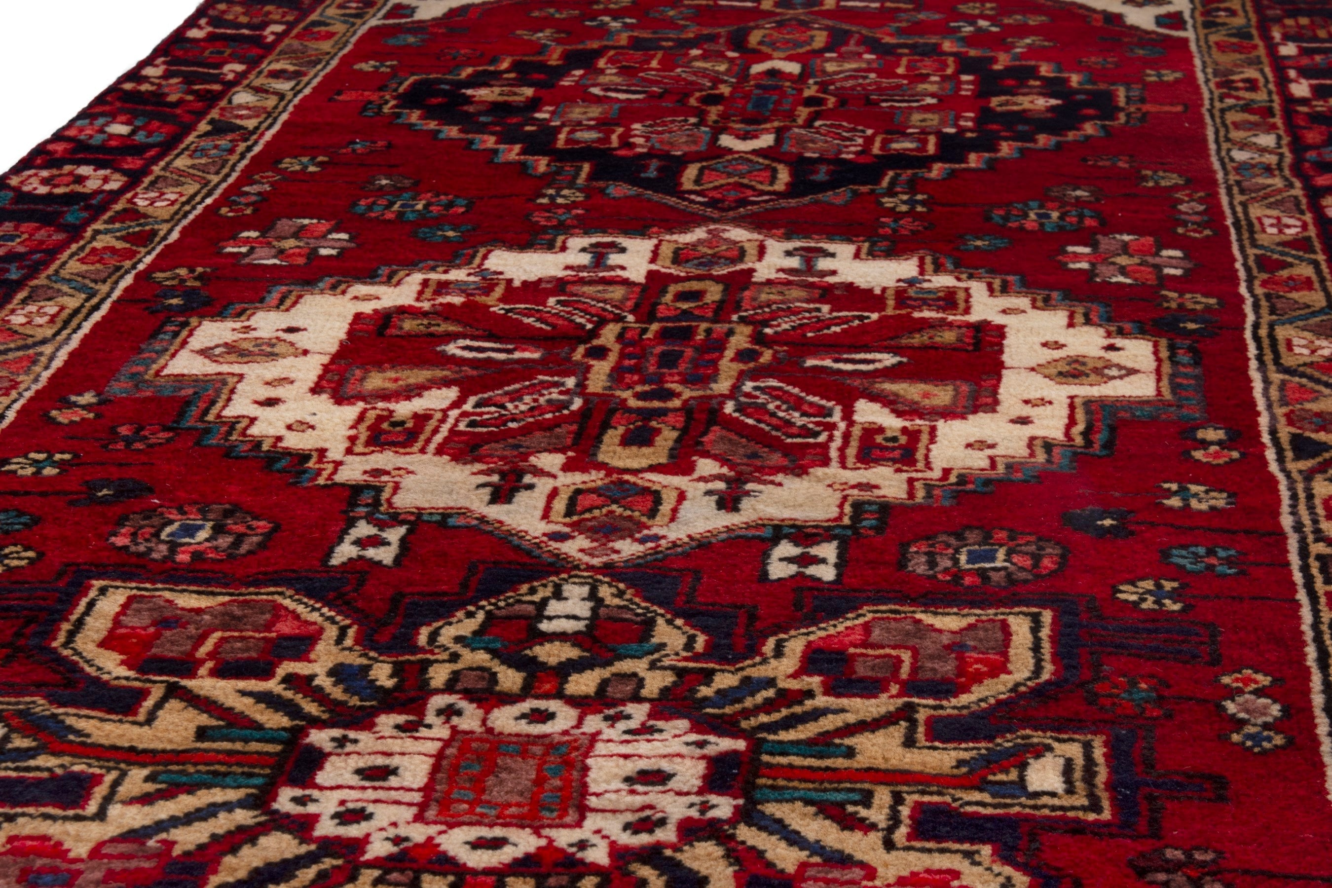 Persian Gorevan runner rug in deep red and cream, view 7 of 18