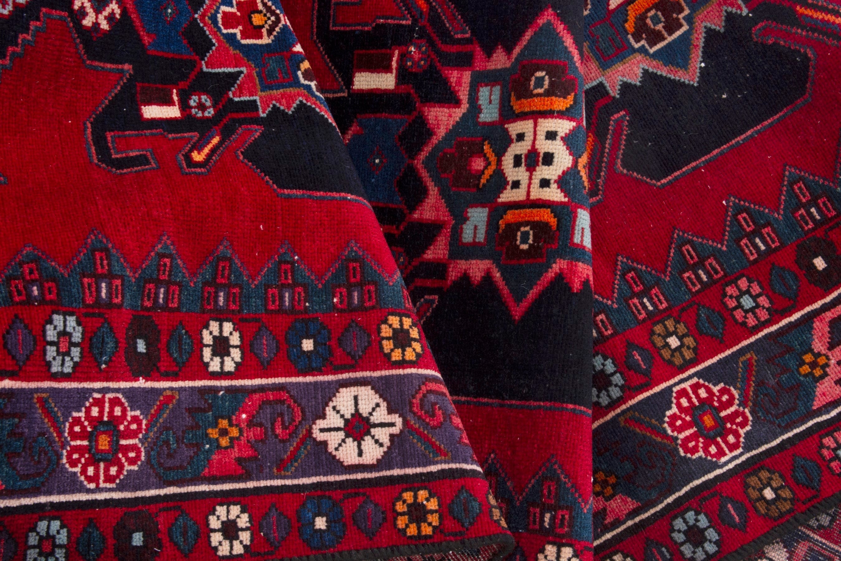 Persian Zanjan runner rug in deep red and burgundy, view 14 of 17