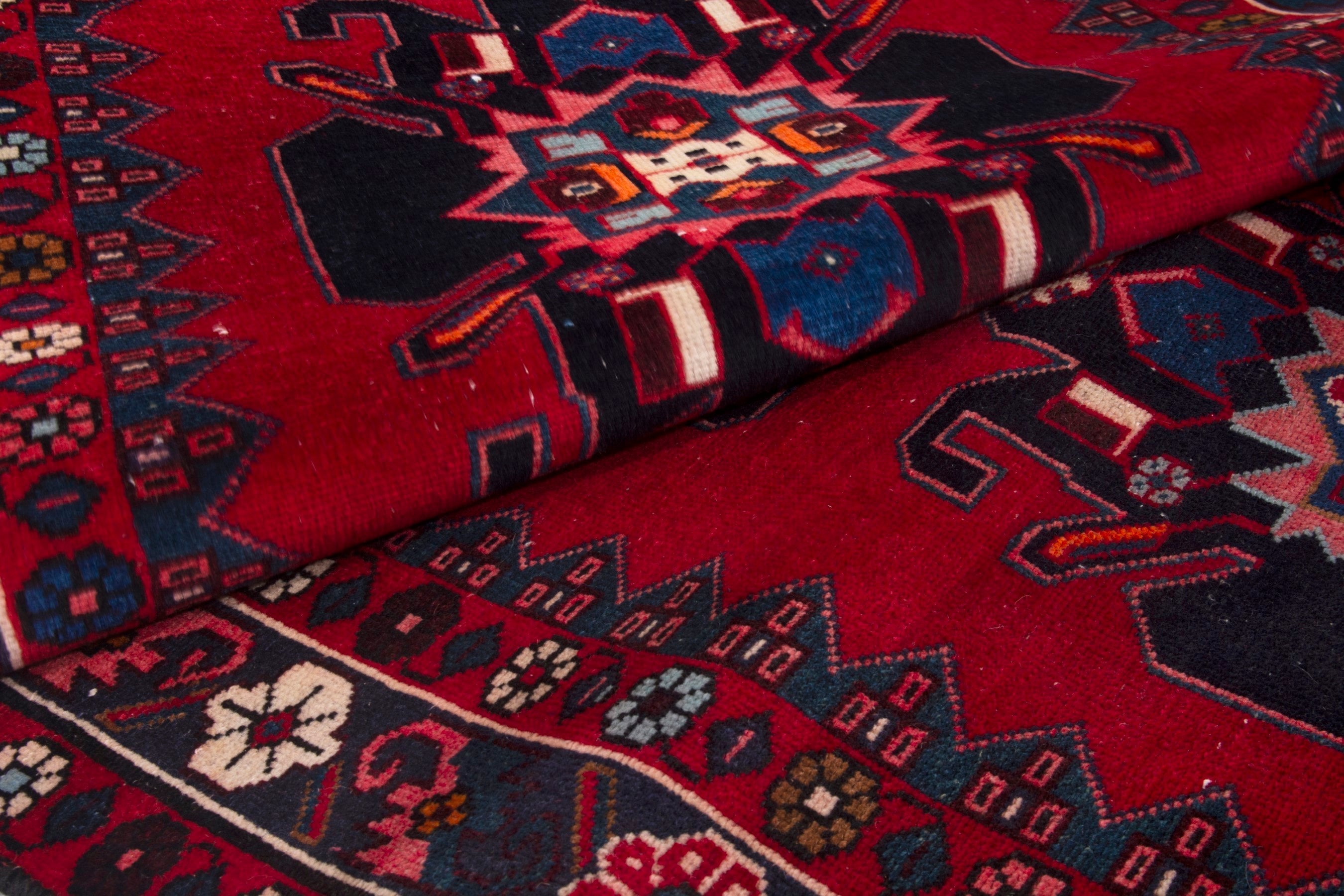 Persian Zanjan runner rug in deep red and burgundy, view 16 of 17