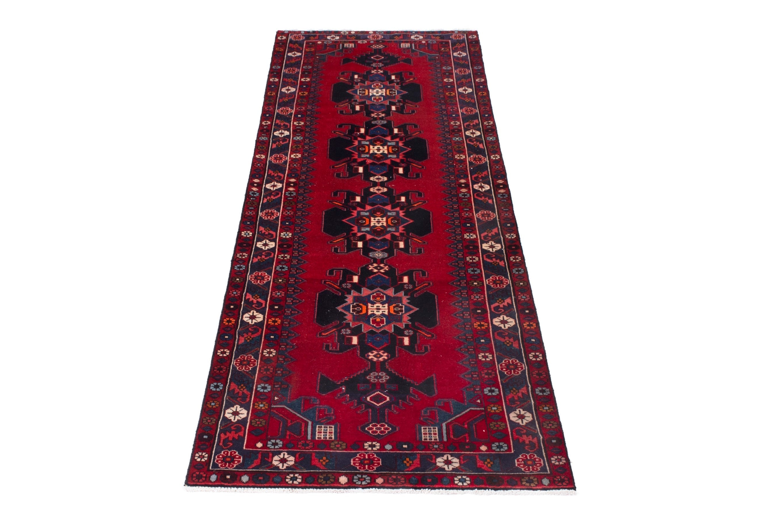Persian Zanjan runner rug in deep red and burgundy, view 3 of 17