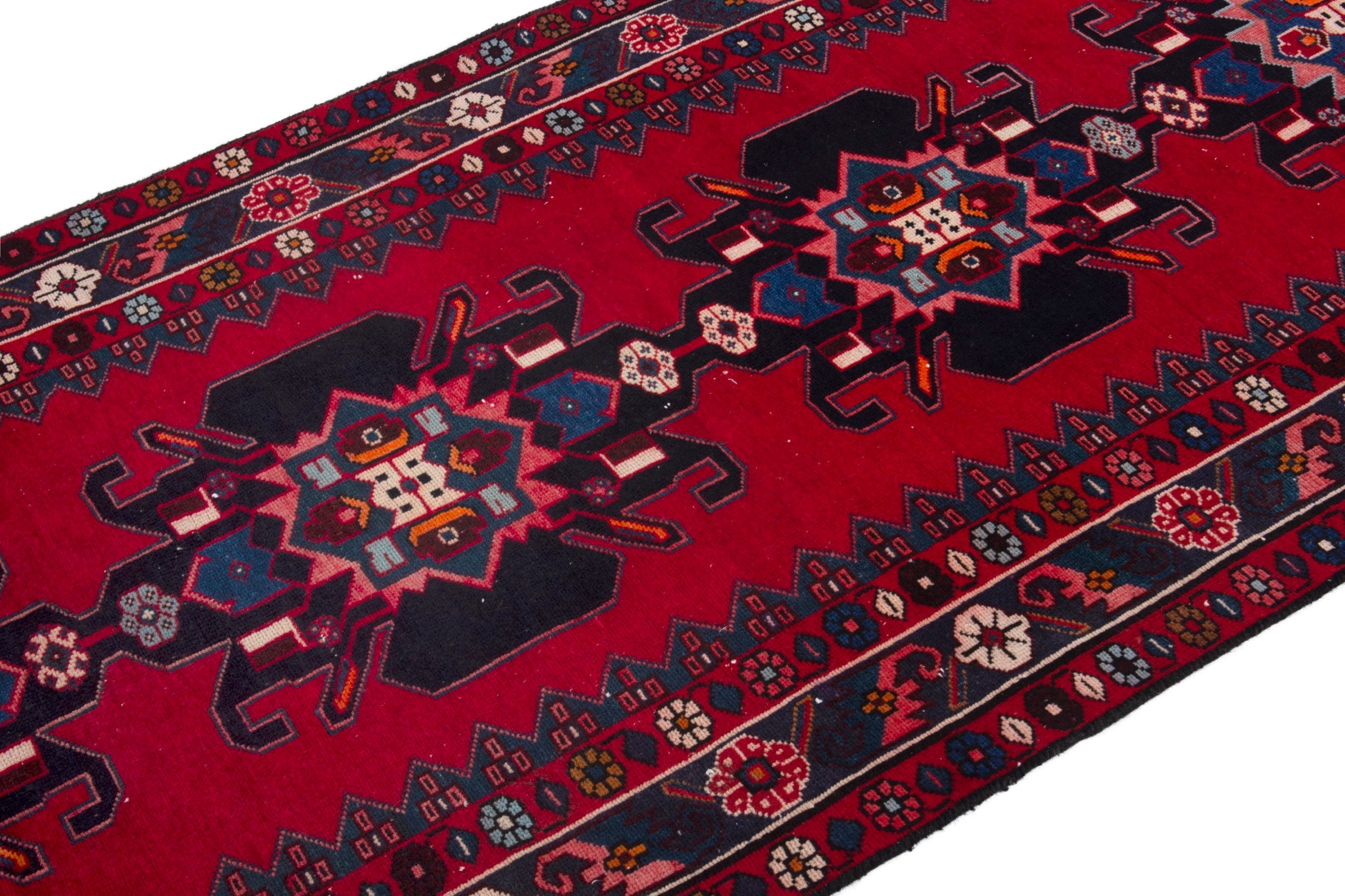 Persian Zanjan runner rug in deep red and burgundy, view 6 of 17