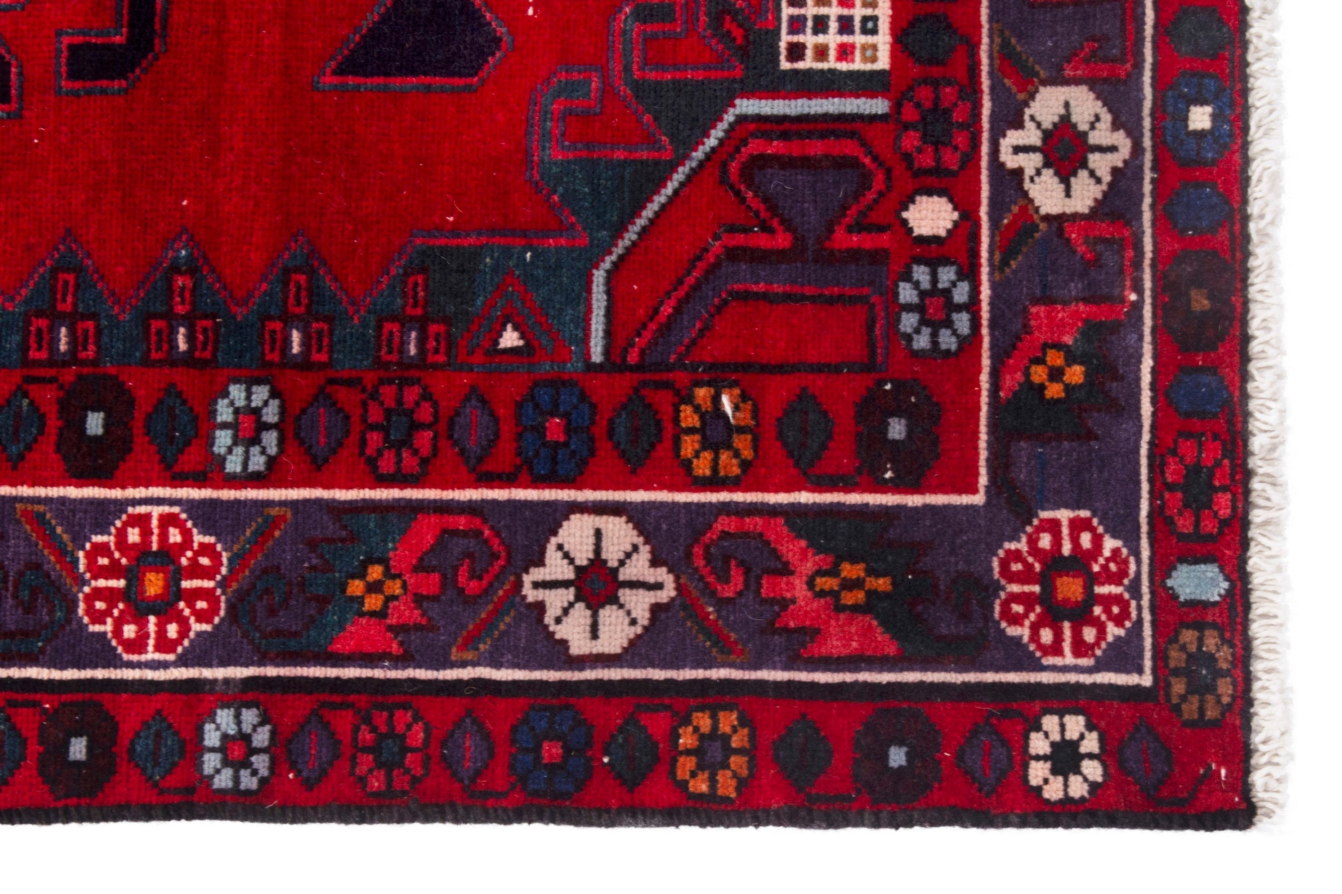 Persian Zanjan runner rug in deep red and burgundy, view 9 of 17