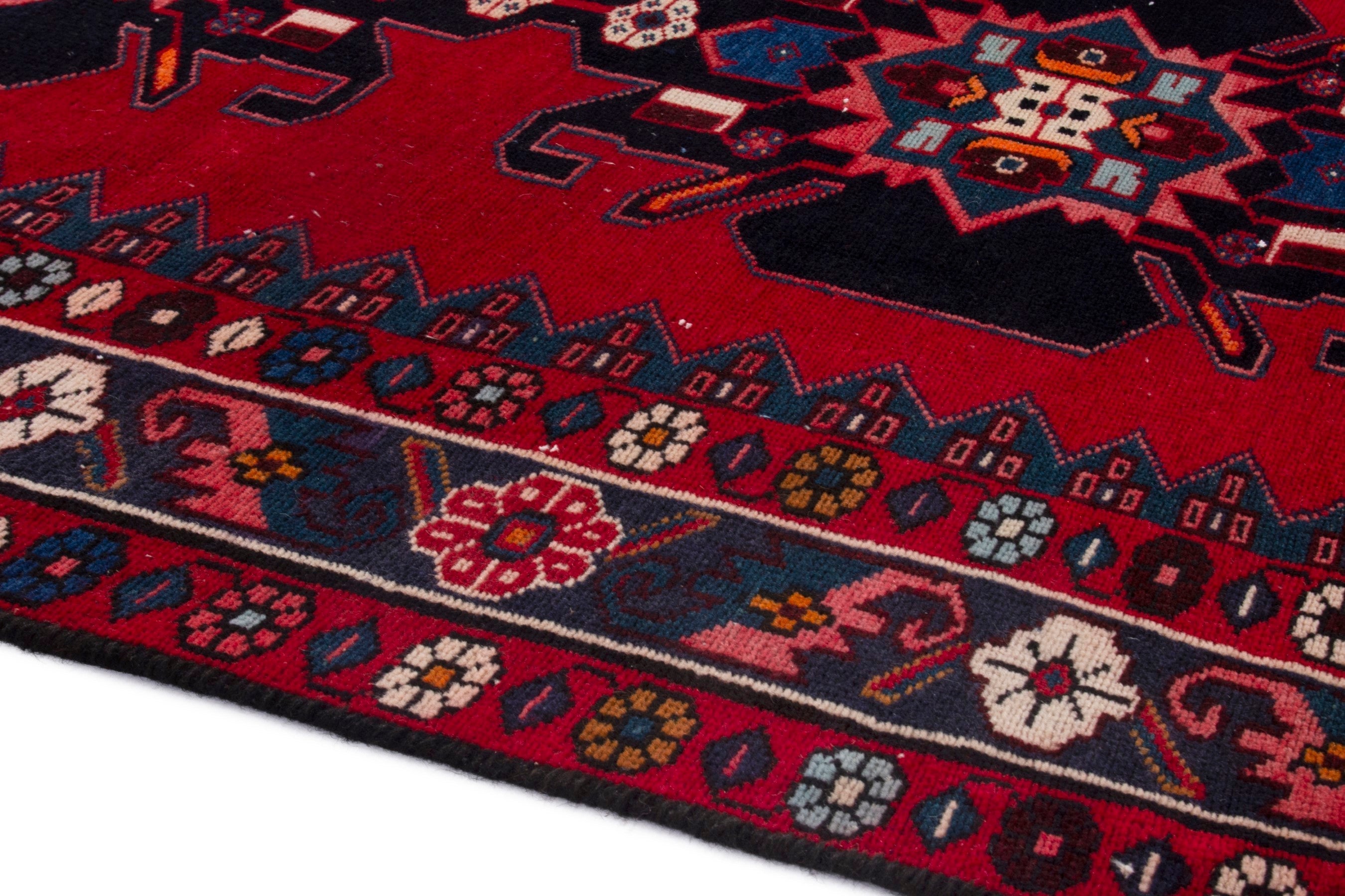Persian Zanjan runner rug in deep red and burgundy, view 5 of 17