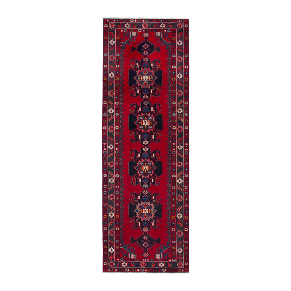 Persian Zanjan runner rug in deep red and burgundy, 3'5" x 10'