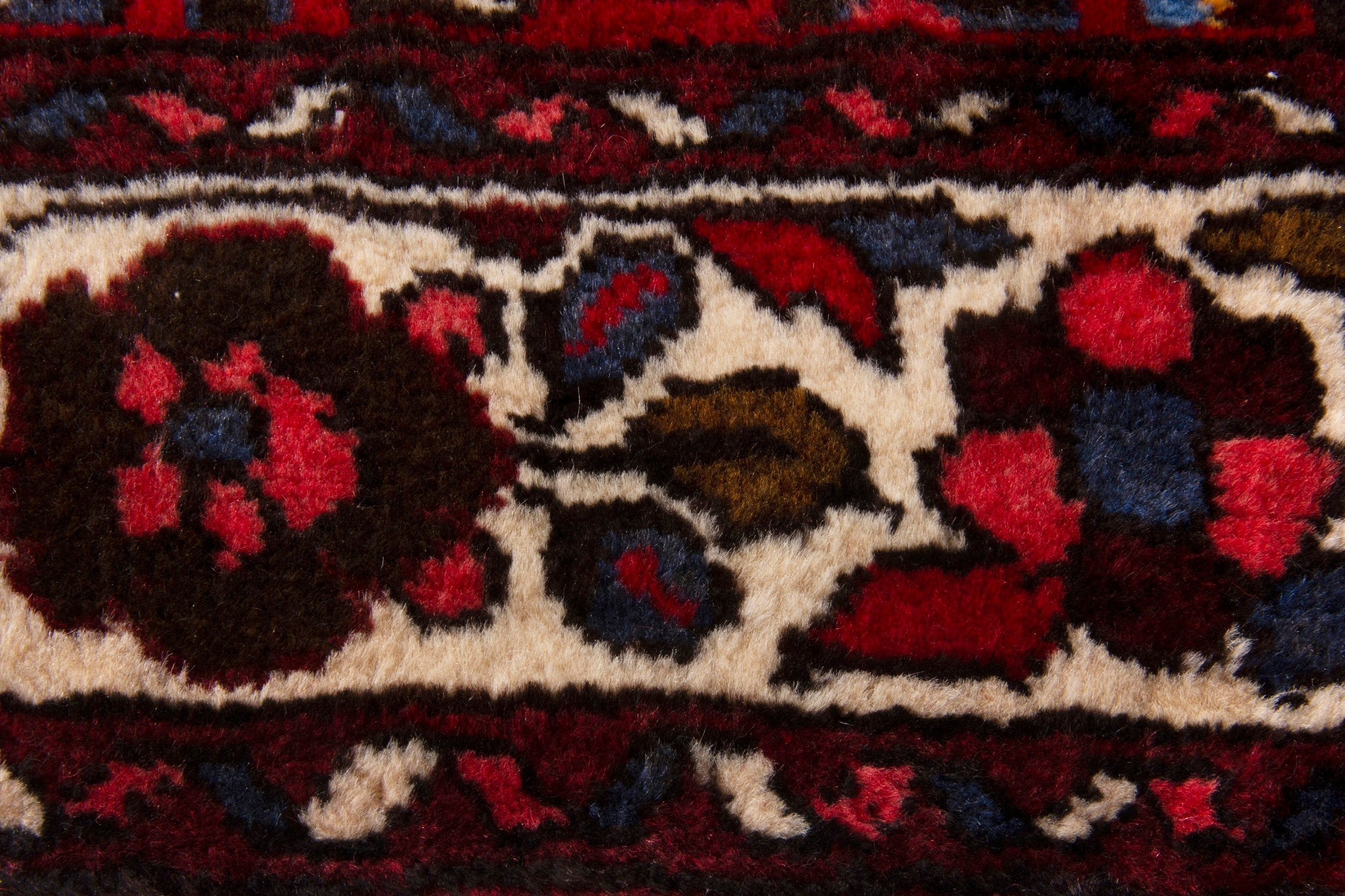 Persian Hamedan runner rug in deep red and off-white, view 10 of 17