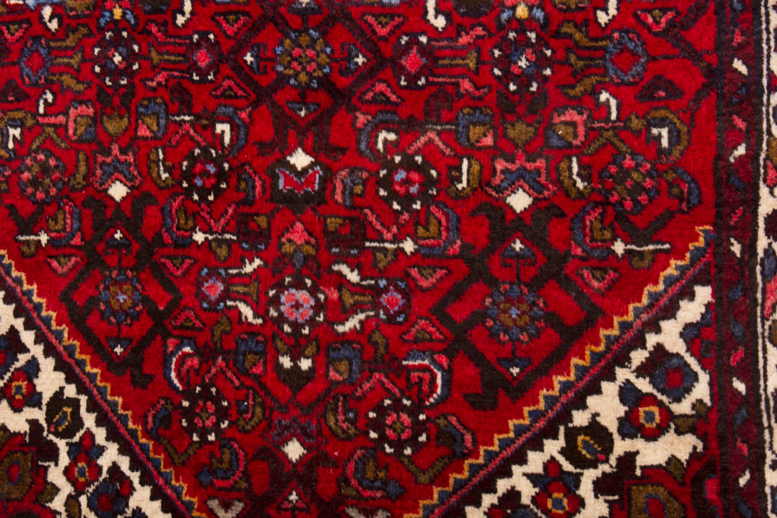 Persian Hamedan runner rug in deep red and off-white, view 11 of 17