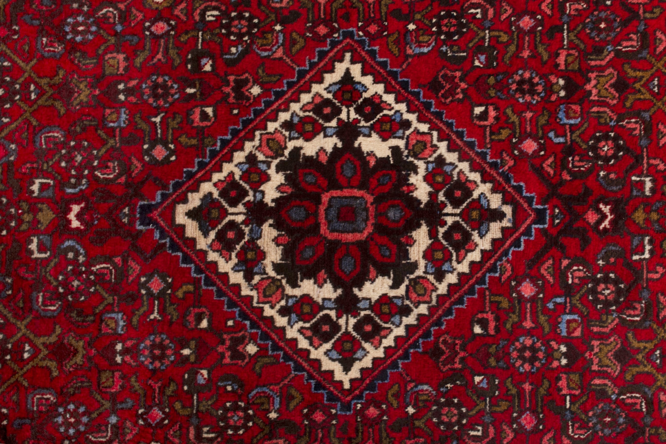 Persian Hamedan runner rug in deep red and off-white, view 12 of 17