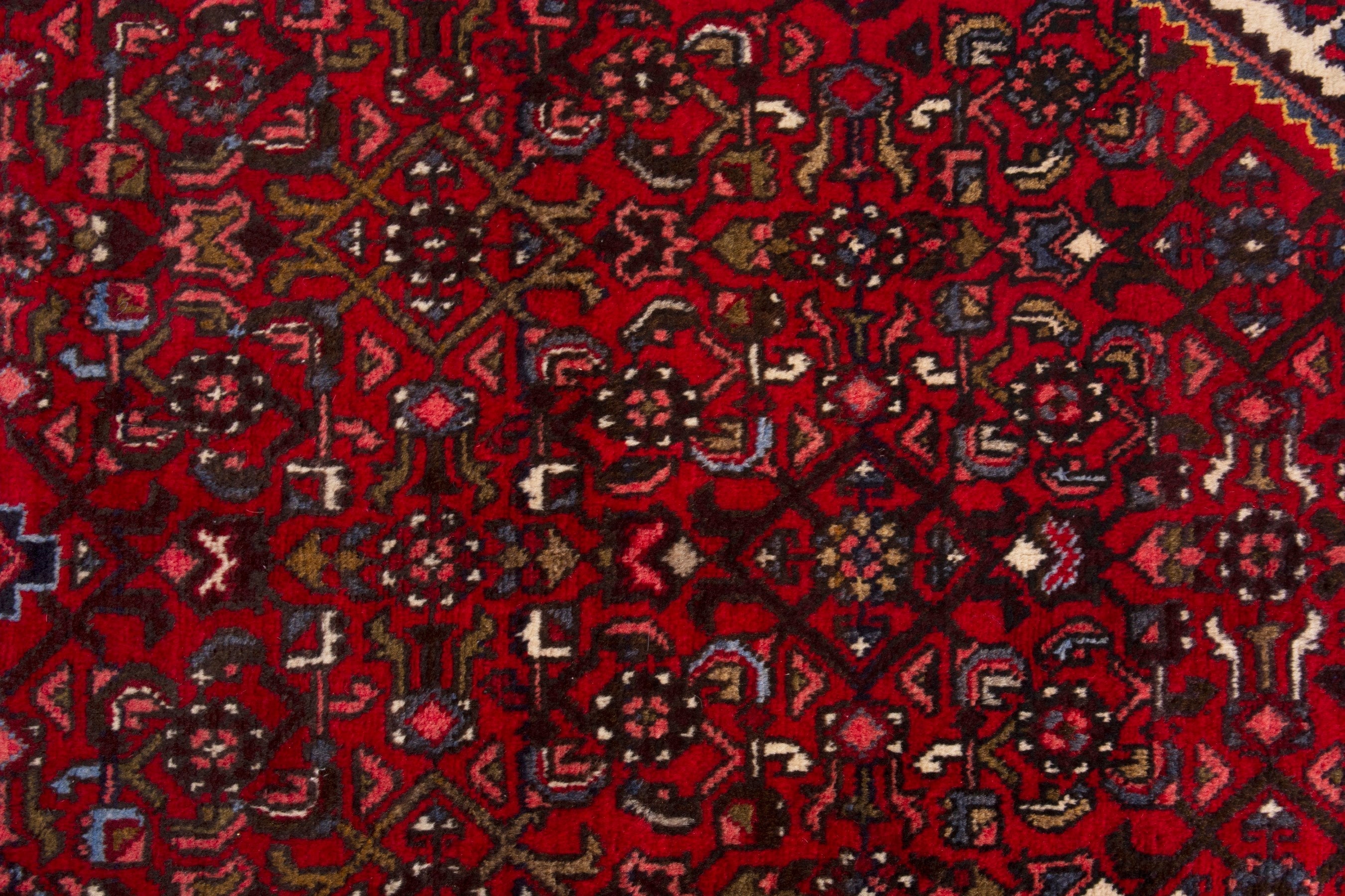 Persian Hamedan runner rug in deep red and off-white, view 13 of 17