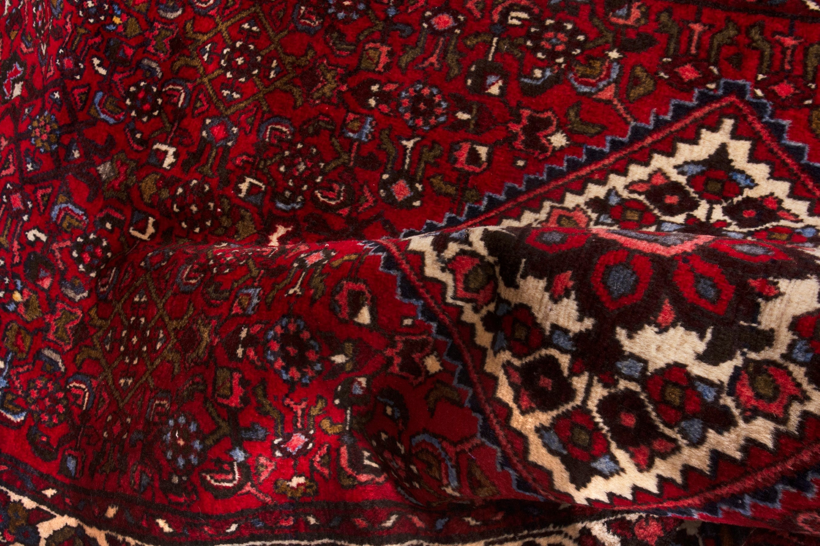 Persian Hamedan runner rug in deep red and off-white, view 14 of 17
