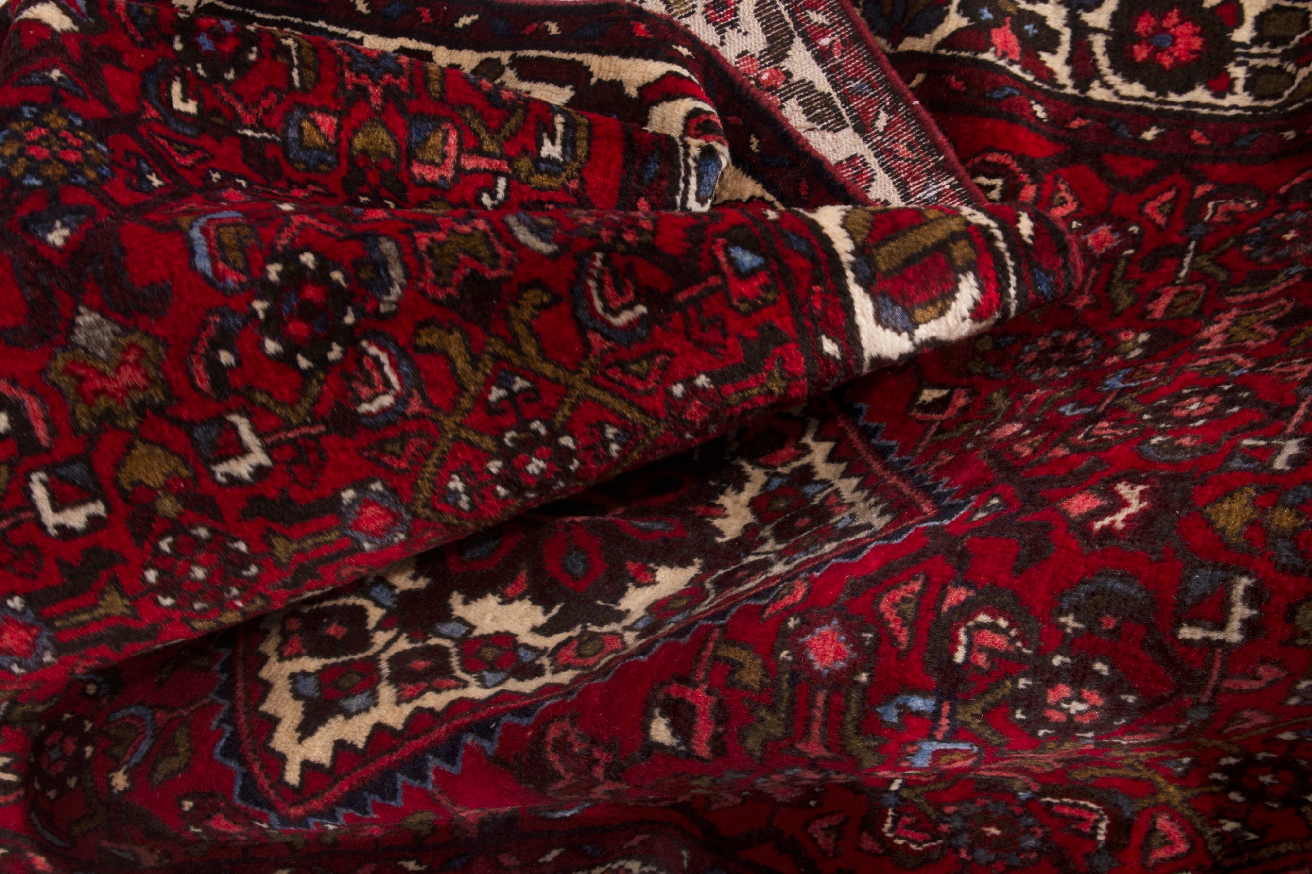 Persian Hamedan runner rug in deep red and off-white, view 15 of 17