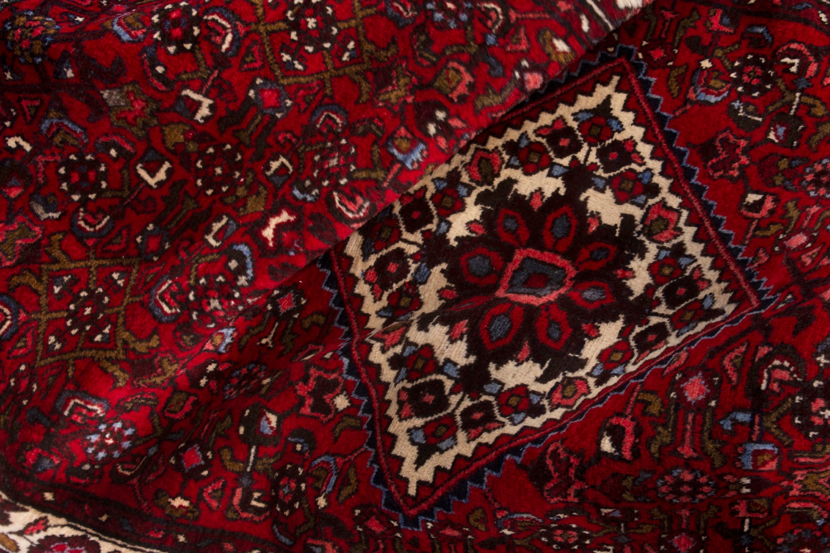 Persian Hamedan runner rug in deep red and off-white, view 16 of 17