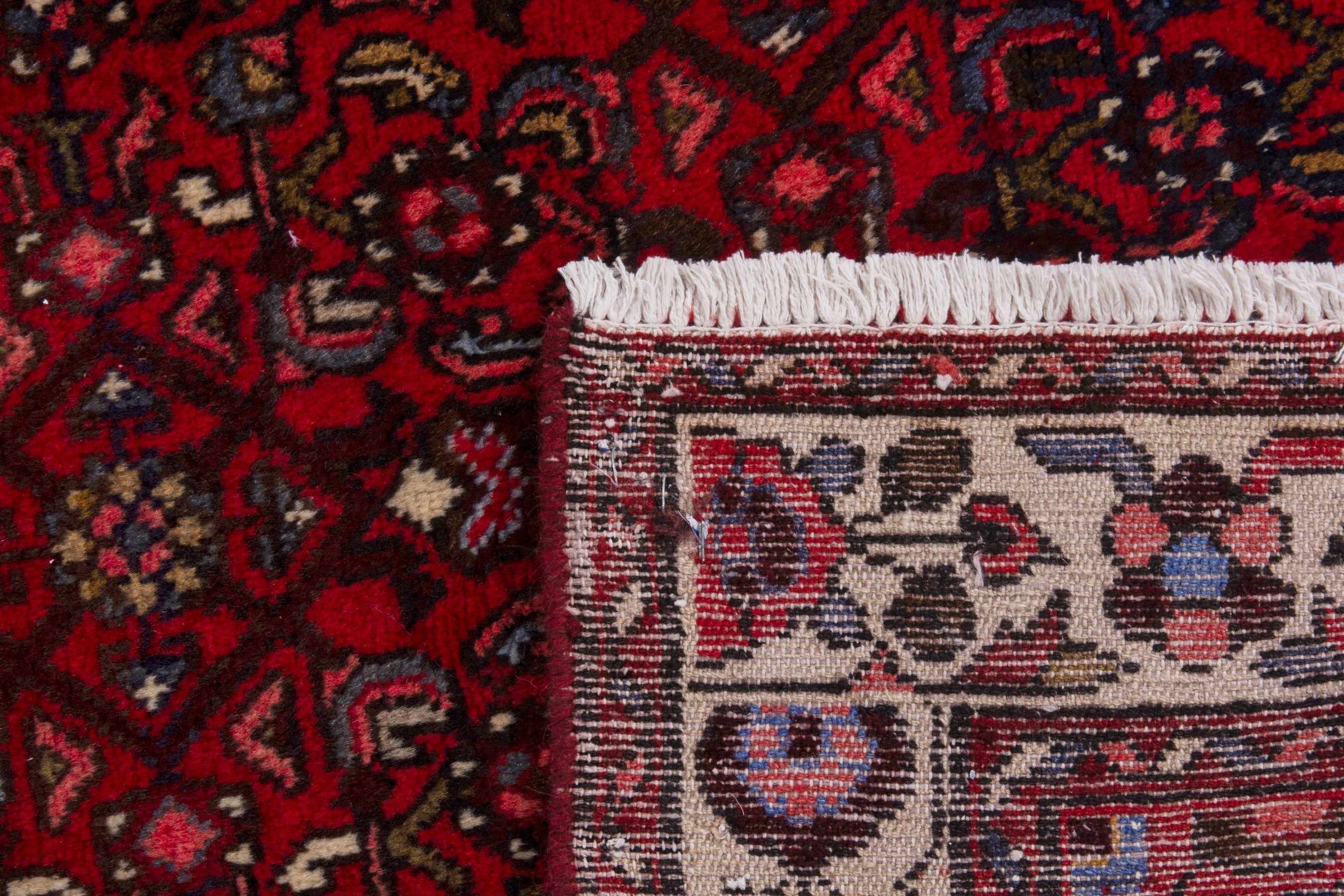 Persian Hamedan runner rug in deep red and off-white, view 17 of 17