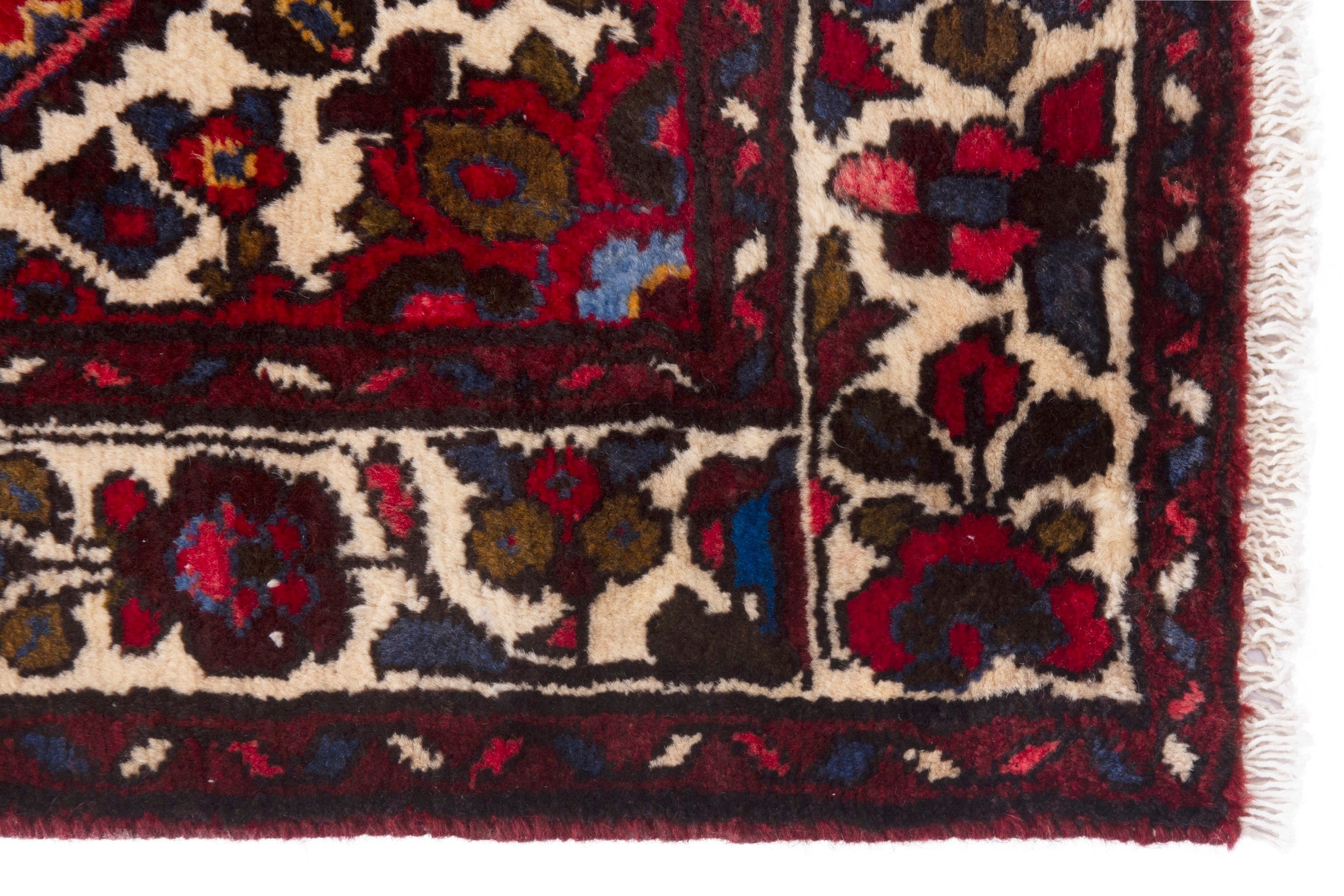 Persian Hamedan runner rug in deep red and off-white, view 9 of 17