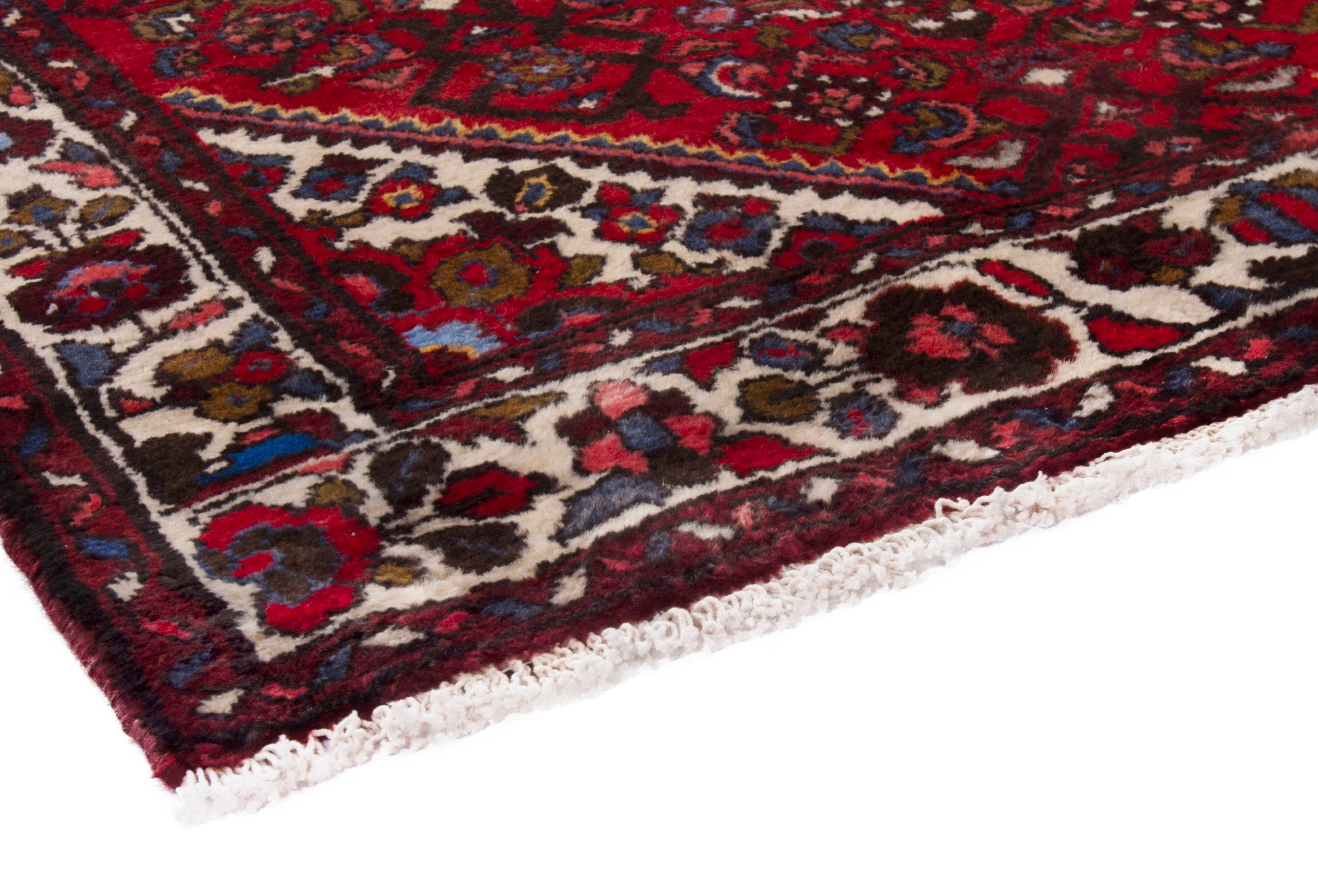 Persian Hamedan runner rug in deep red and off-white, view 4 of 17
